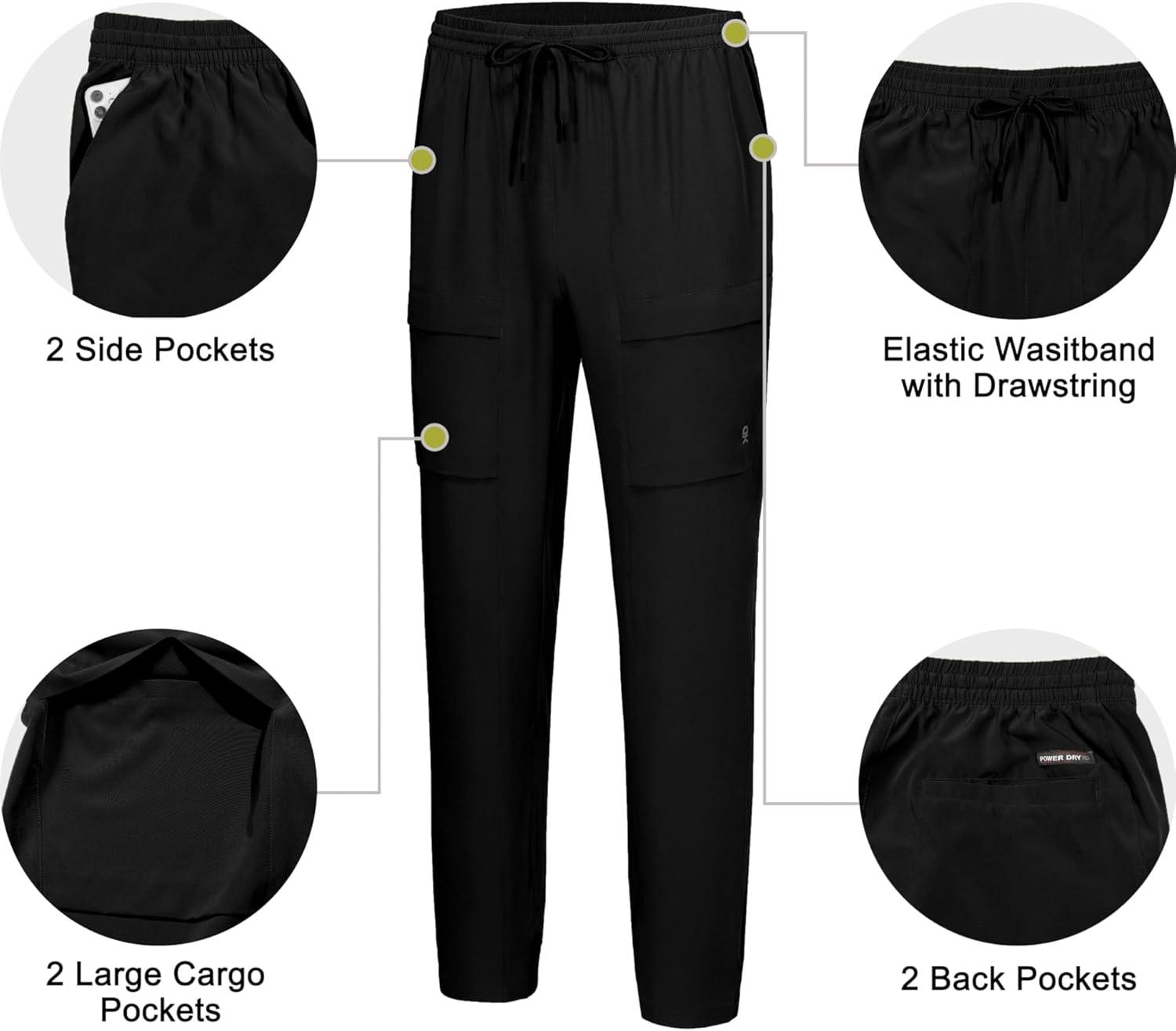 imageLittle Donkey Andy Mens Cargo Joggers Lightweight Quick Dry Hiking Pants Athletic Running Workout Lounge Casual OutdoorBlack