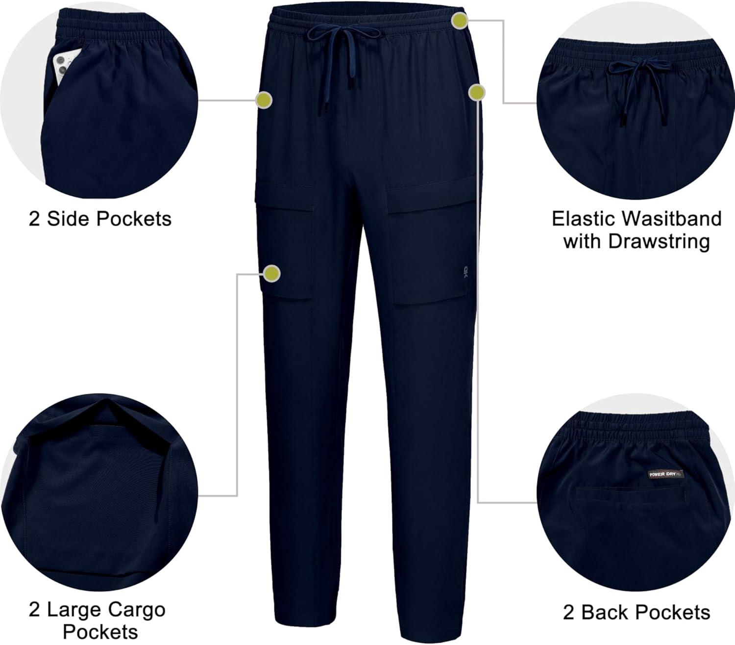 imageLittle Donkey Andy Mens Cargo Joggers Lightweight Quick Dry Hiking Pants Athletic Running Workout Lounge Casual OutdoorDark Blue