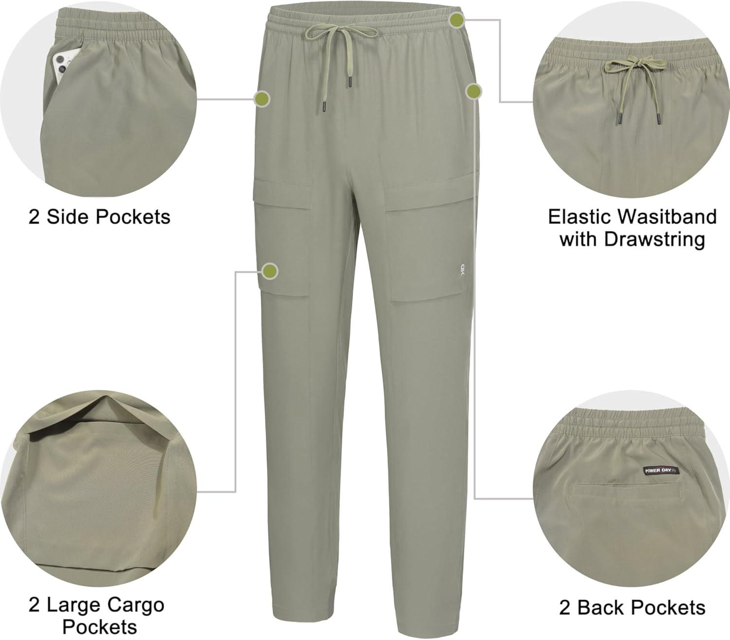 imageLittle Donkey Andy Mens Cargo Joggers Lightweight Quick Dry Hiking Pants Athletic Running Workout Lounge Casual OutdoorSage