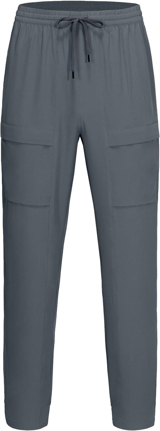 imageLittle Donkey Andy Mens Cargo Joggers Lightweight Quick Dry Hiking Pants Athletic Running Workout Lounge Casual OutdoorSteel Grey