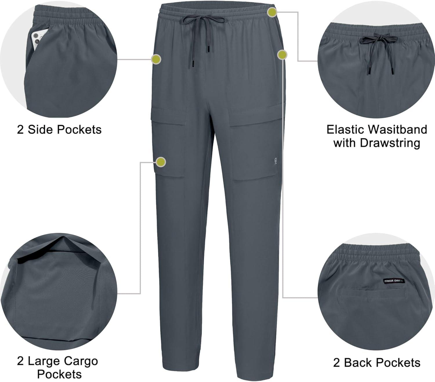 imageLittle Donkey Andy Mens Cargo Joggers Lightweight Quick Dry Hiking Pants Athletic Running Workout Lounge Casual OutdoorSteel Grey