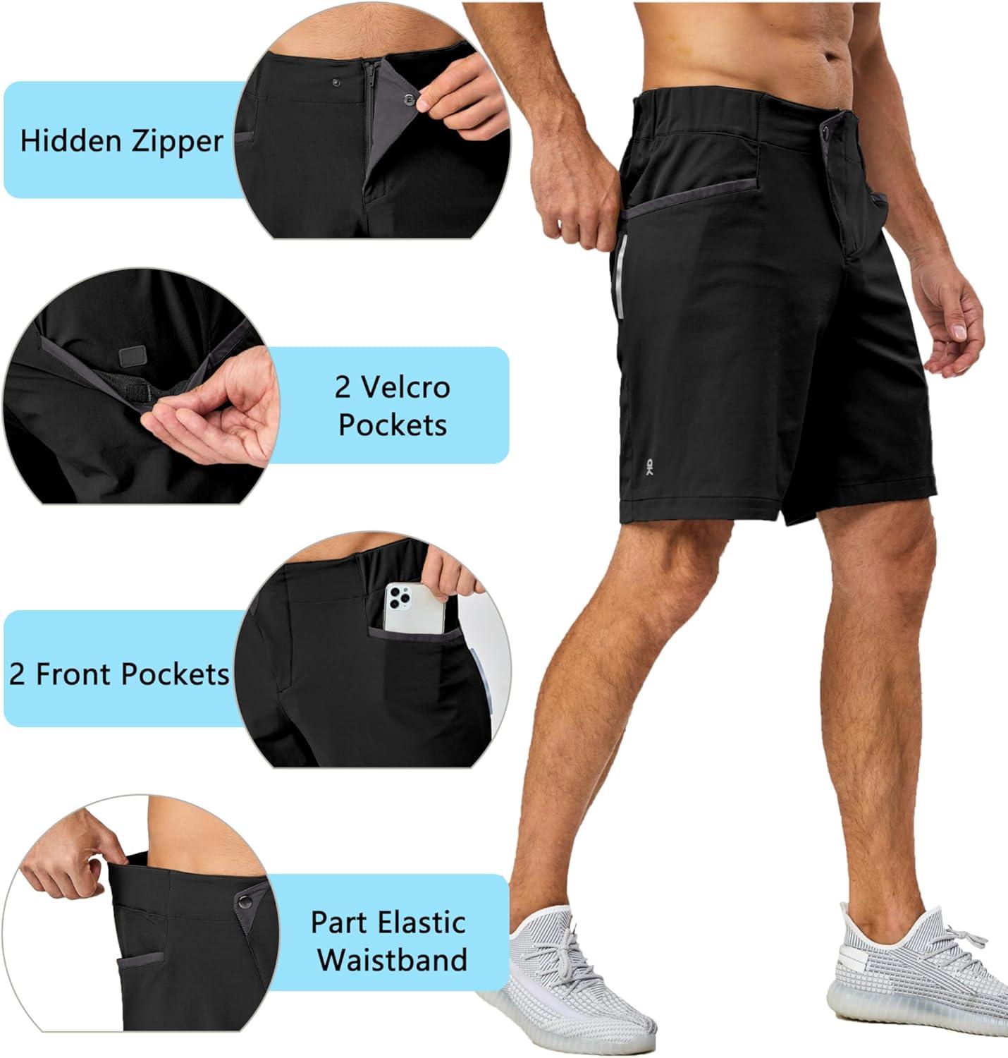 imageLittle Donkey Andy Mens Casual Shorts 9 Inch Inseam Stretch Running Golf Hiking Shorts with 4 PocketsBlack