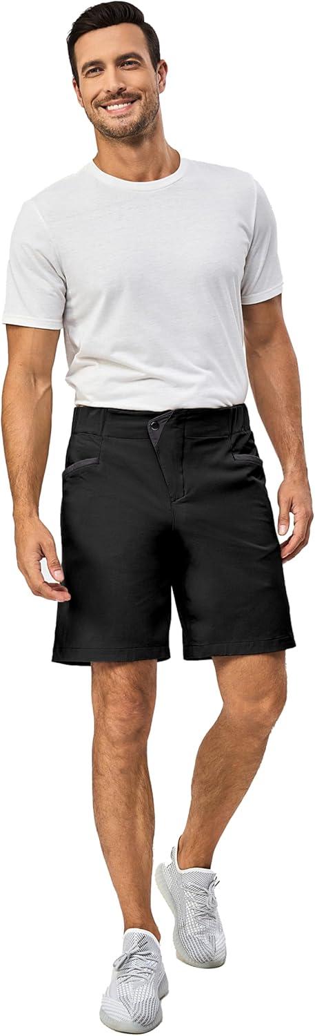 imageLittle Donkey Andy Mens Casual Shorts 9 Inch Inseam Stretch Running Golf Hiking Shorts with 4 PocketsBlack