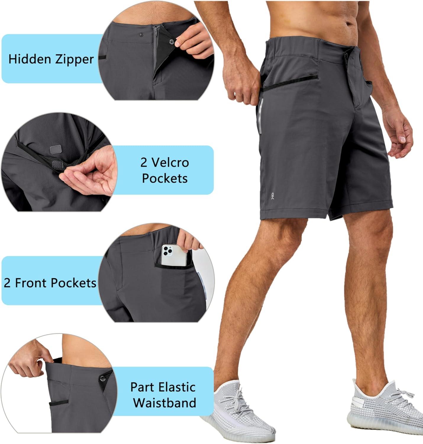 imageLittle Donkey Andy Mens Casual Shorts 9 Inch Inseam Stretch Running Golf Hiking Shorts with 4 PocketsGrey