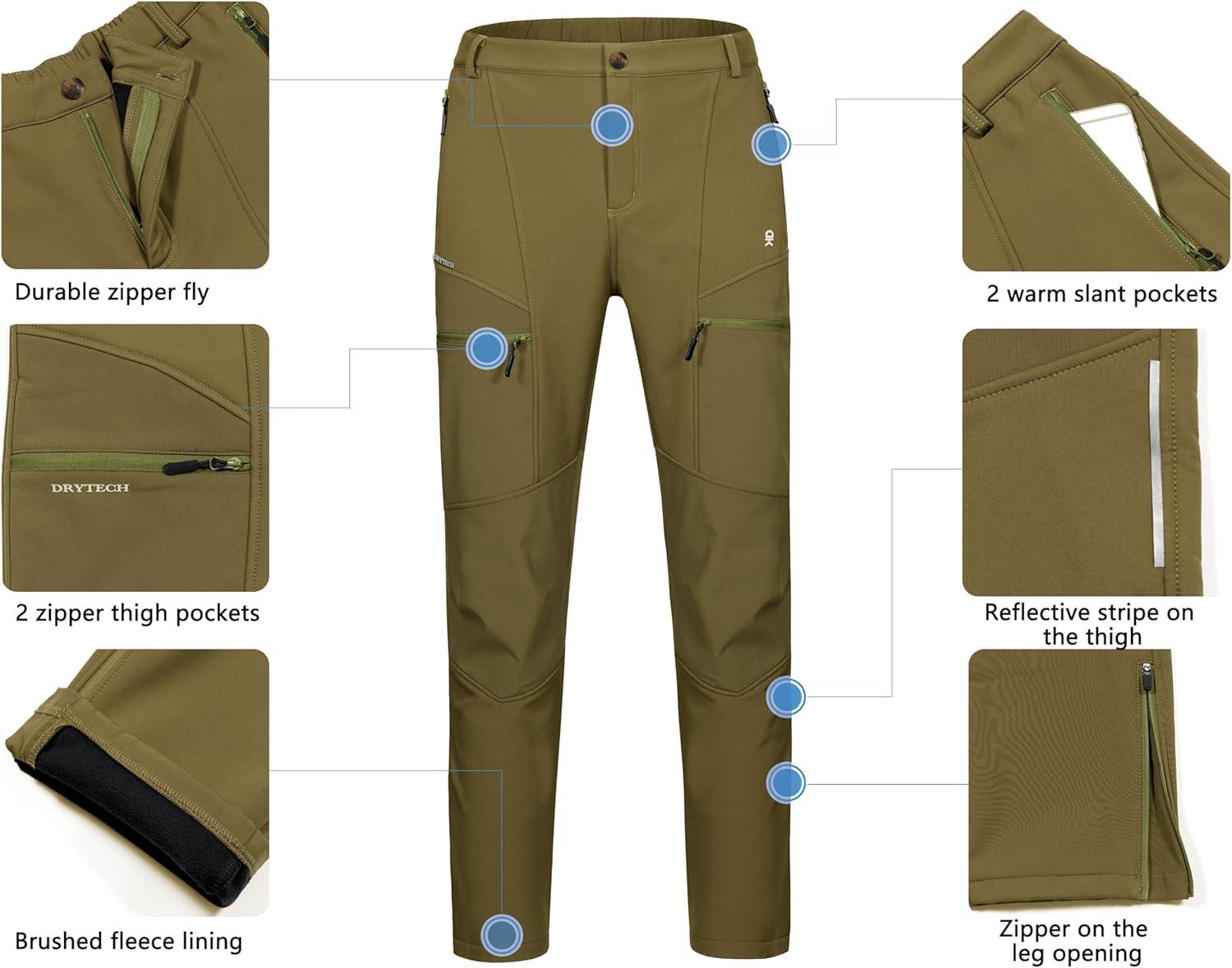 imageLittle Donkey Andy Mens Fleece Lined Softshell Pants for Hiking SKiiing6 Pocketsamber Green
