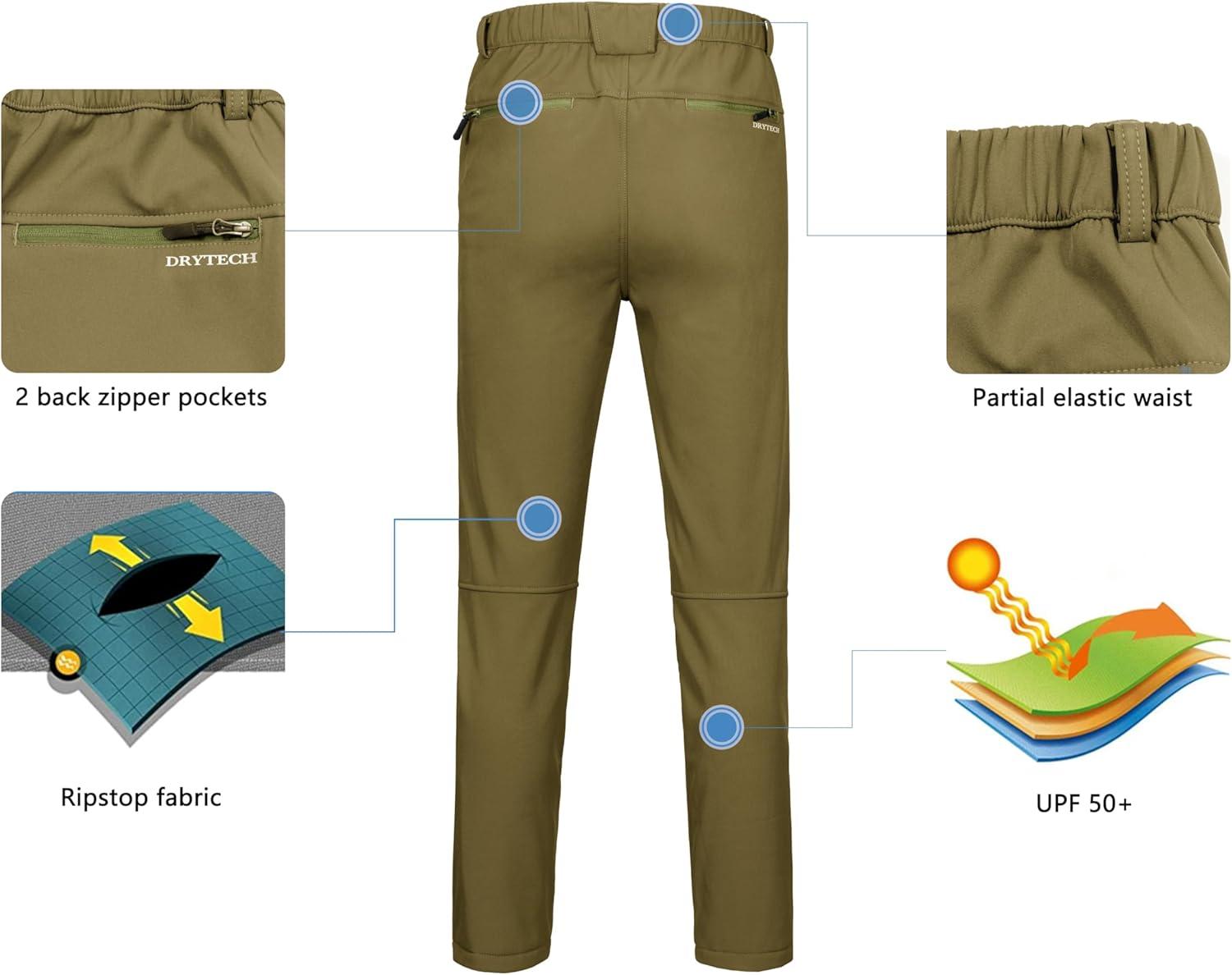 imageLittle Donkey Andy Mens Fleece Lined Softshell Pants for Hiking SKiiing6 Pocketsamber Green