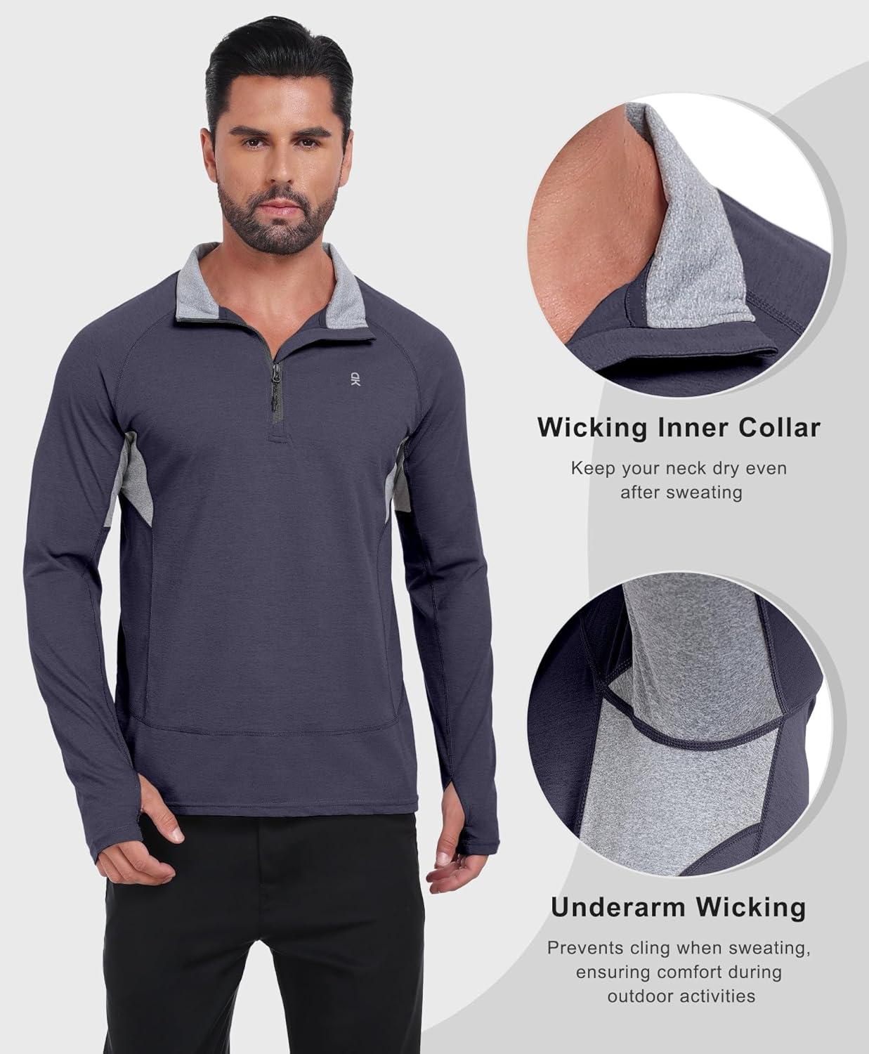 imageLittle Donkey Andy Mens Golf Quarter Zip Pullover Mock Neck Lightweight Sun Protection Long Sleeve Fishing ShirtMock Neck Deep Grey
