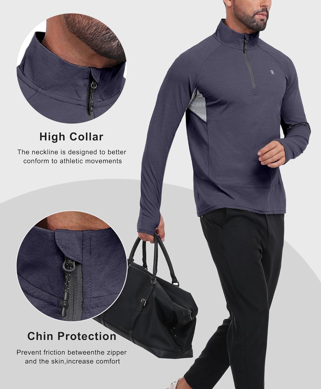 imageLittle Donkey Andy Mens Golf Quarter Zip Pullover Mock Neck Lightweight Sun Protection Long Sleeve Fishing ShirtMock Neck Deep Grey