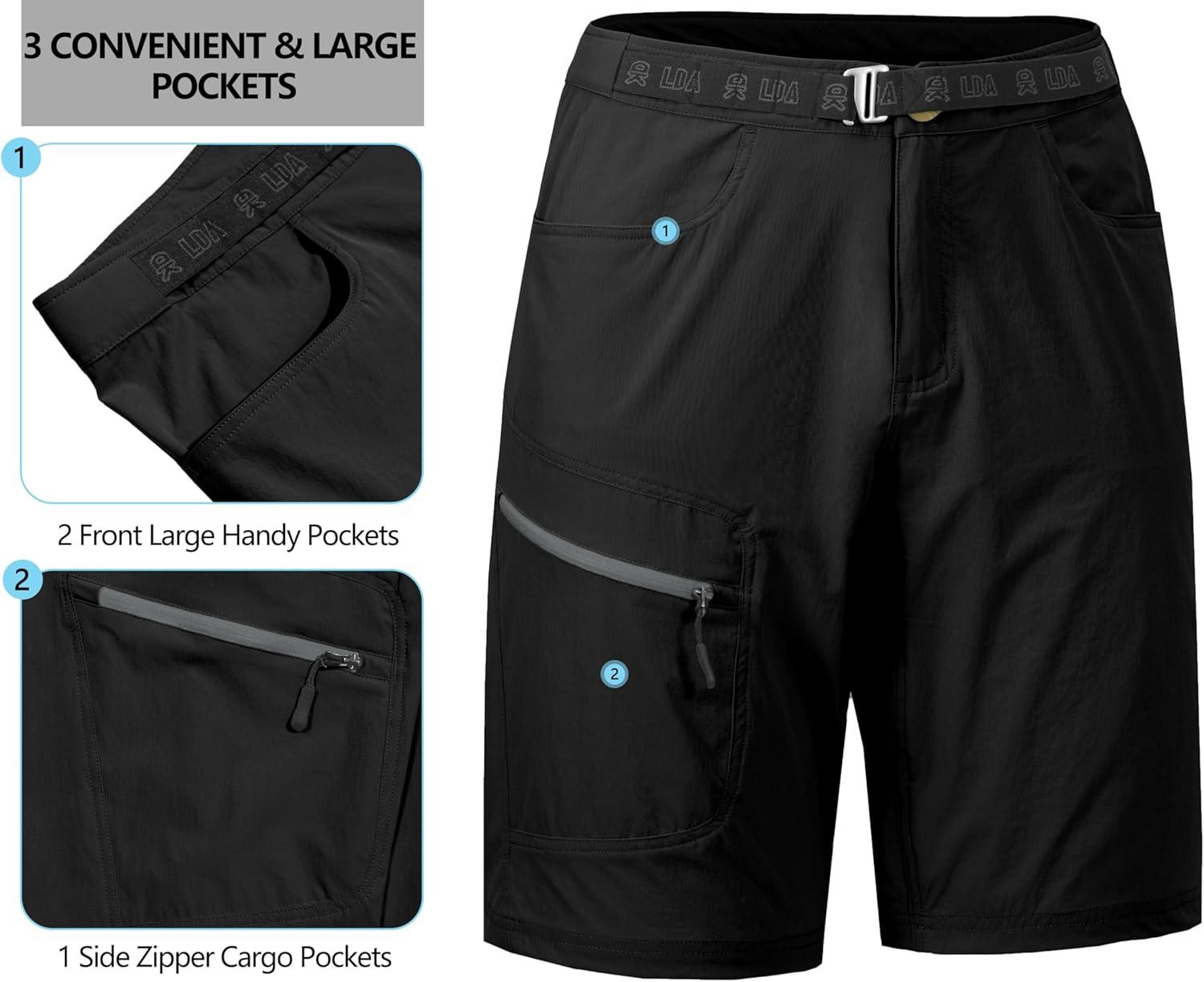 imageLittle Donkey Andy Mens Hiking Cargo Shorts with Belt Lightweight Quick Dry Bermuda ShortsBlack