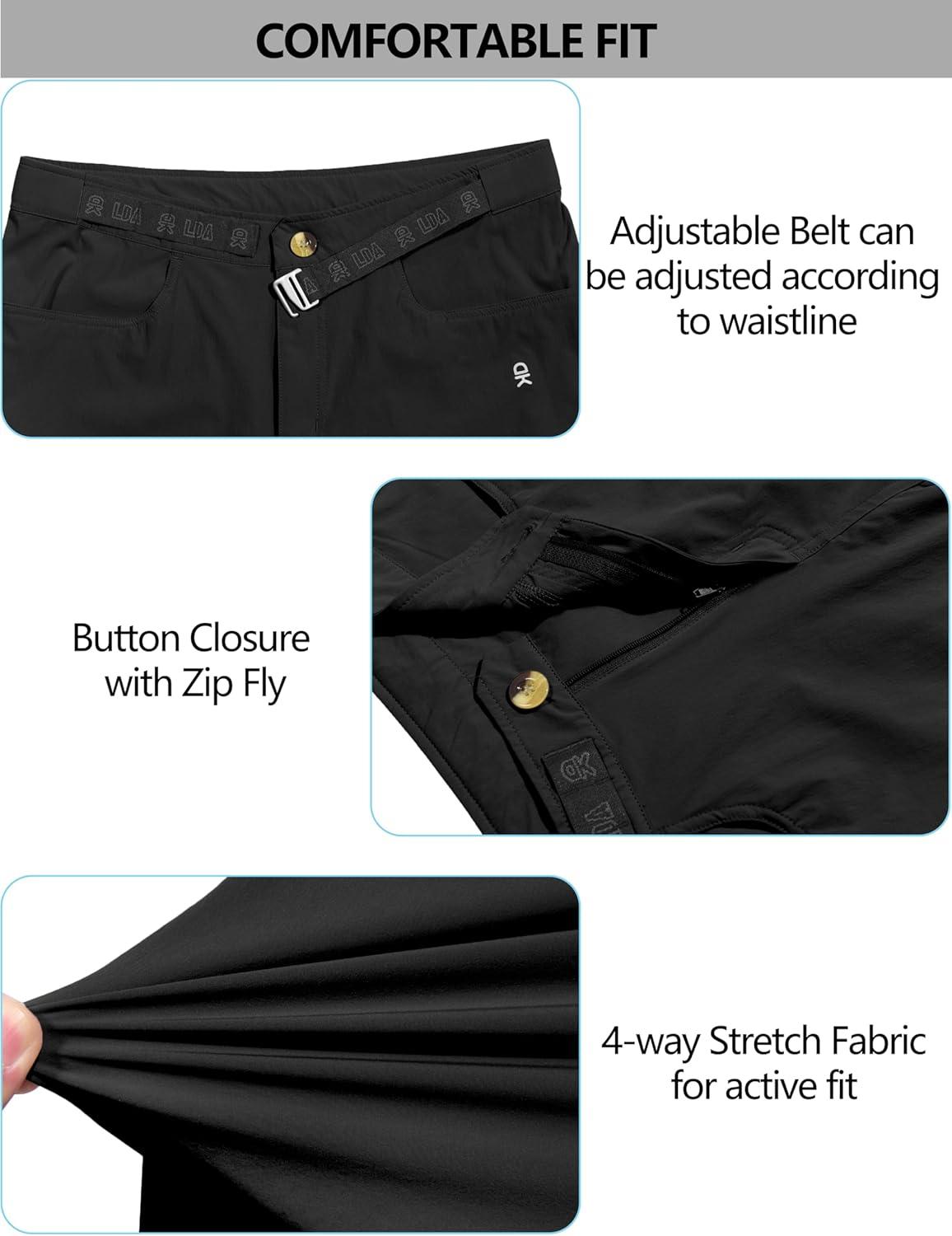 imageLittle Donkey Andy Mens Hiking Cargo Shorts with Belt Lightweight Quick Dry Bermuda ShortsBlack