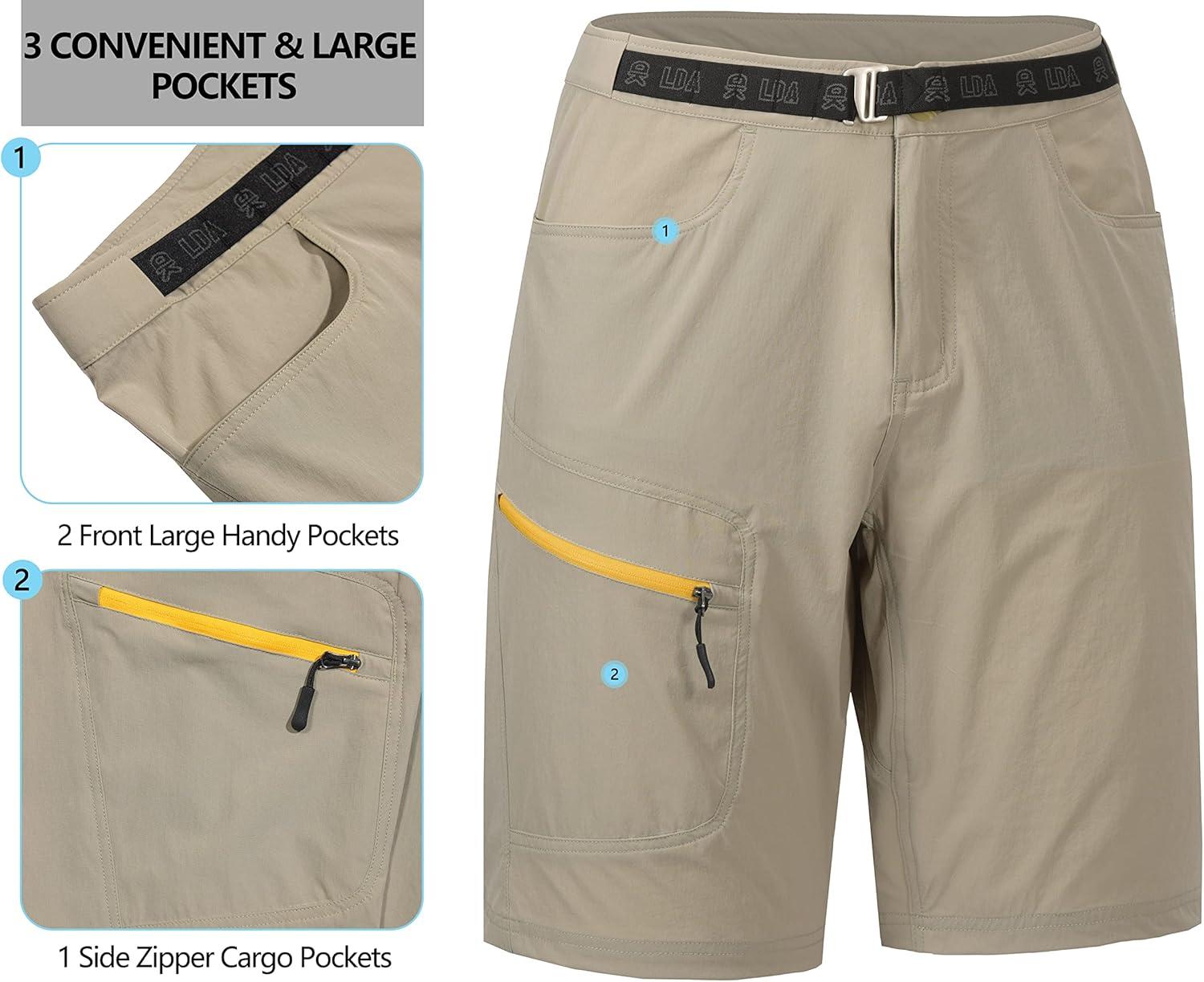 imageLittle Donkey Andy Mens Hiking Cargo Shorts with Belt Lightweight Quick Dry Bermuda ShortsLight Khaki