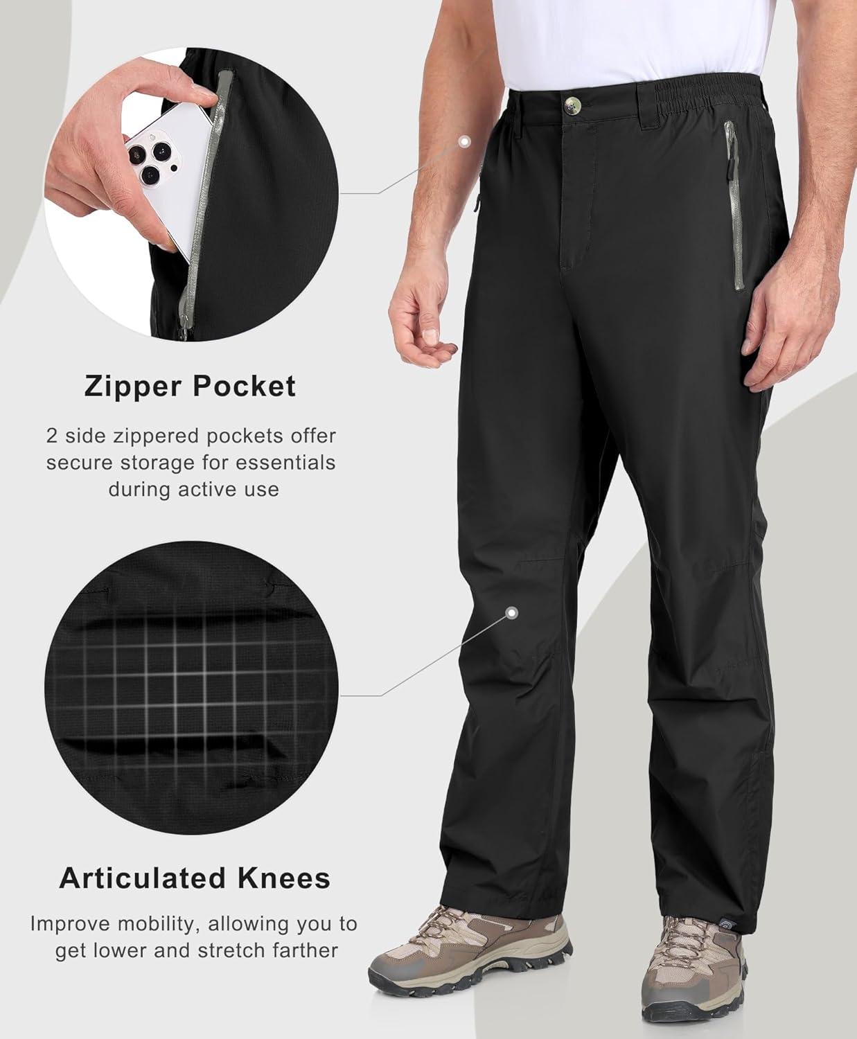 imageLittle Donkey Andy Mens Hiking Pants Lightweight Windproof Outdoor Rain Waterproof Fishing Golf Pants for MenBlack