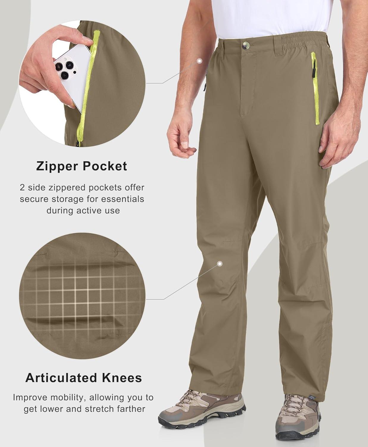 imageLittle Donkey Andy Mens Hiking Pants Lightweight Windproof Outdoor Rain Waterproof Fishing Golf Pants for MenBurnt Olive