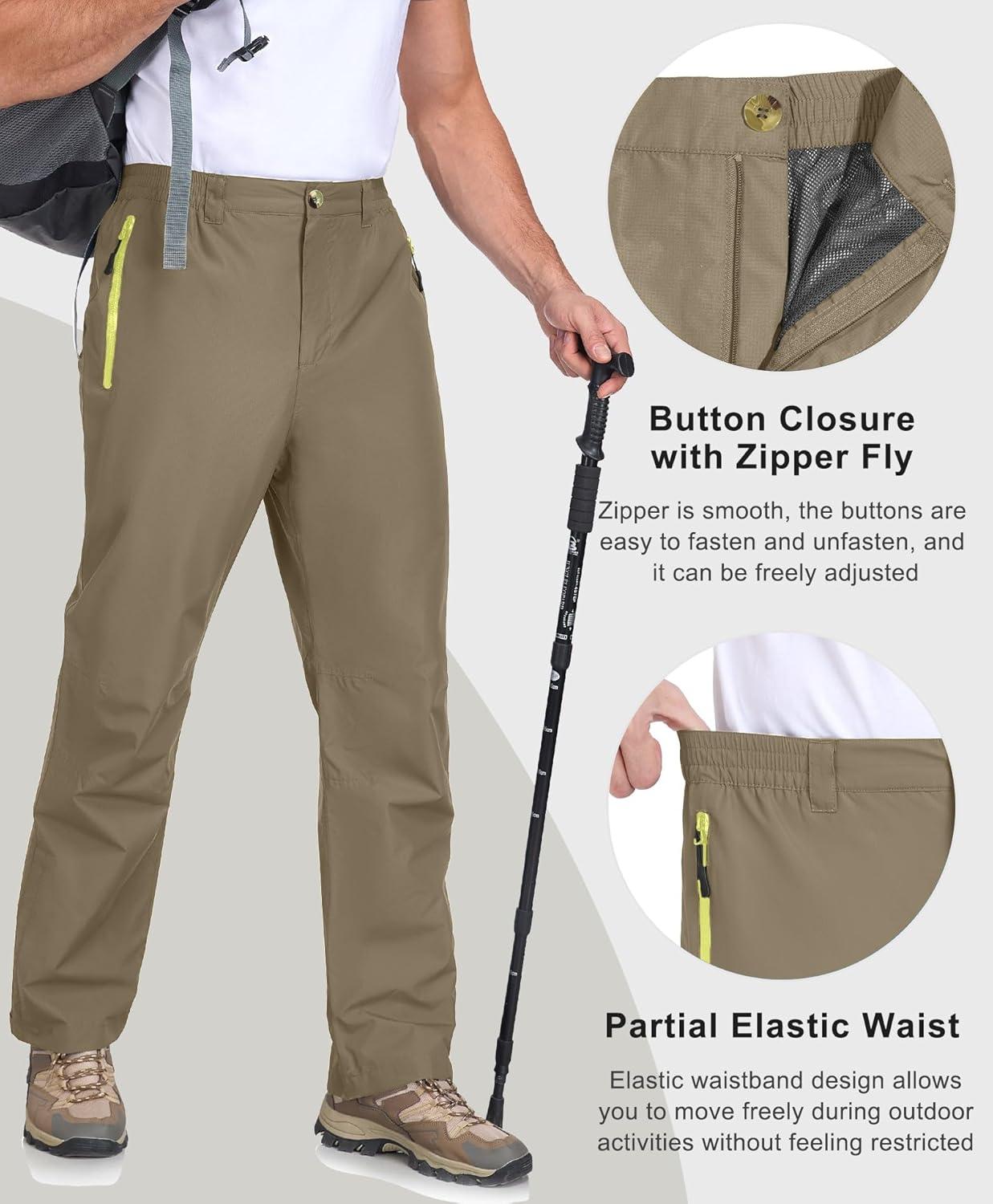 imageLittle Donkey Andy Mens Hiking Pants Lightweight Windproof Outdoor Rain Waterproof Fishing Golf Pants for MenBurnt Olive