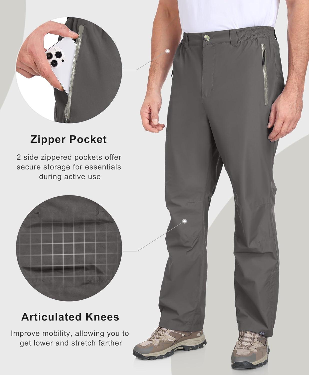 imageLittle Donkey Andy Mens Hiking Pants Lightweight Windproof Outdoor Rain Waterproof Fishing Golf Pants for MenPewter