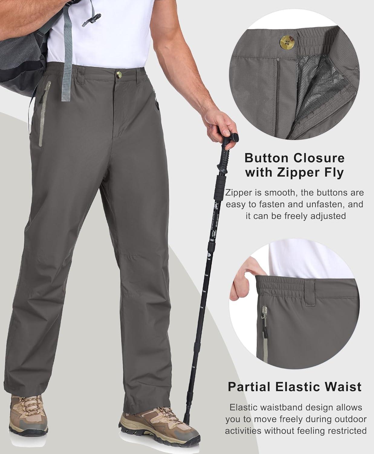 imageLittle Donkey Andy Mens Hiking Pants Lightweight Windproof Outdoor Rain Waterproof Fishing Golf Pants for MenPewter