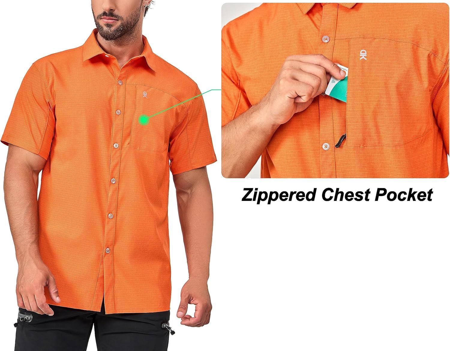 imageLittle Donkey Andy Mens Lightweight Quick Dry Button Down Shirts for Golf Hiking Casual Breathable UPF50Orange