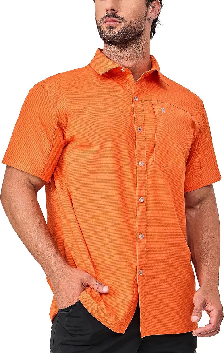 imageLittle Donkey Andy Mens Lightweight Quick Dry Button Down Shirts for Golf Hiking Casual Breathable UPF50Orange
