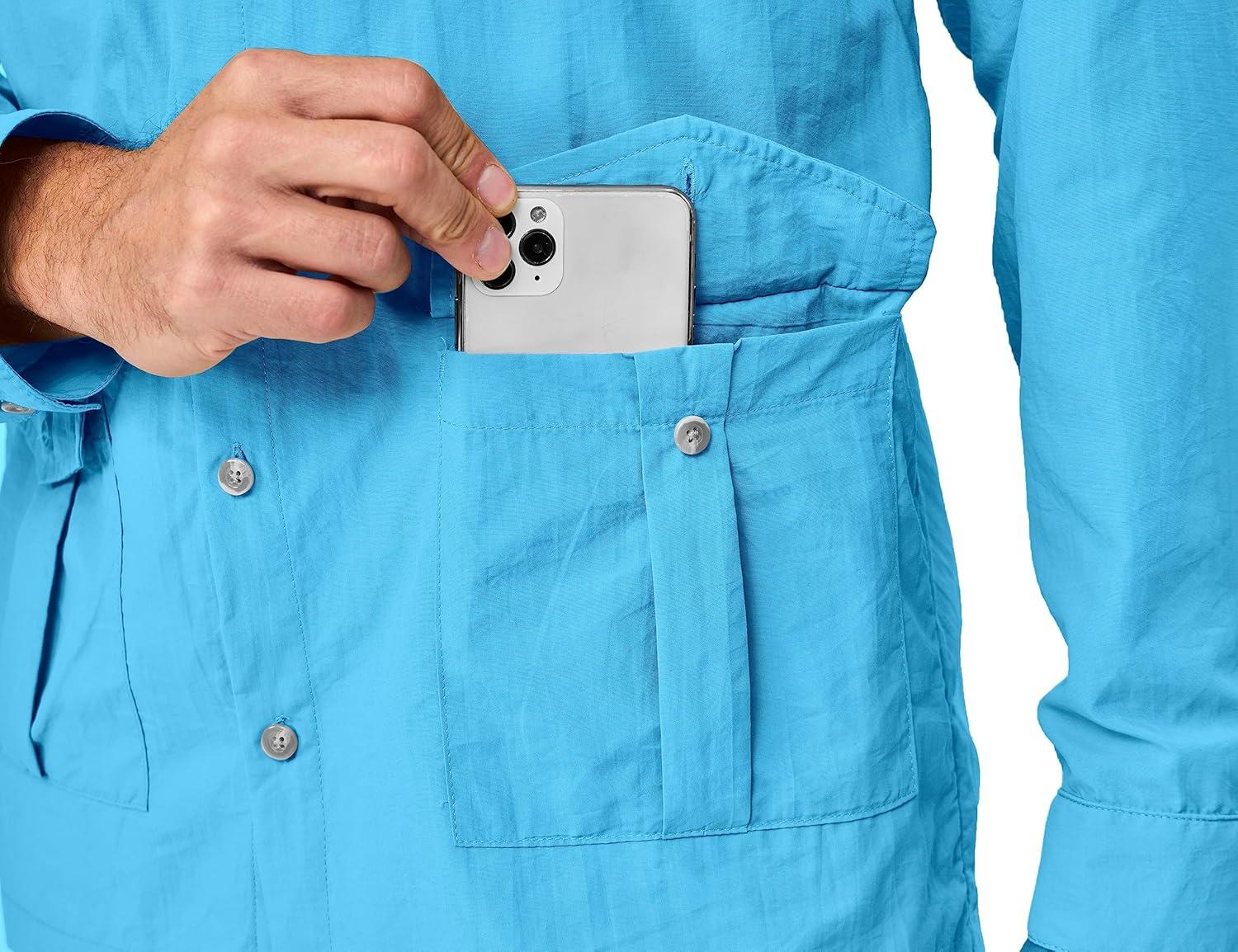 imageLittle Donkey Andy Mens Lightweight Quick Dry Shirts for Hiking Travel Fishing Long Sleeve UPF50 Cargo PocketsBlue
