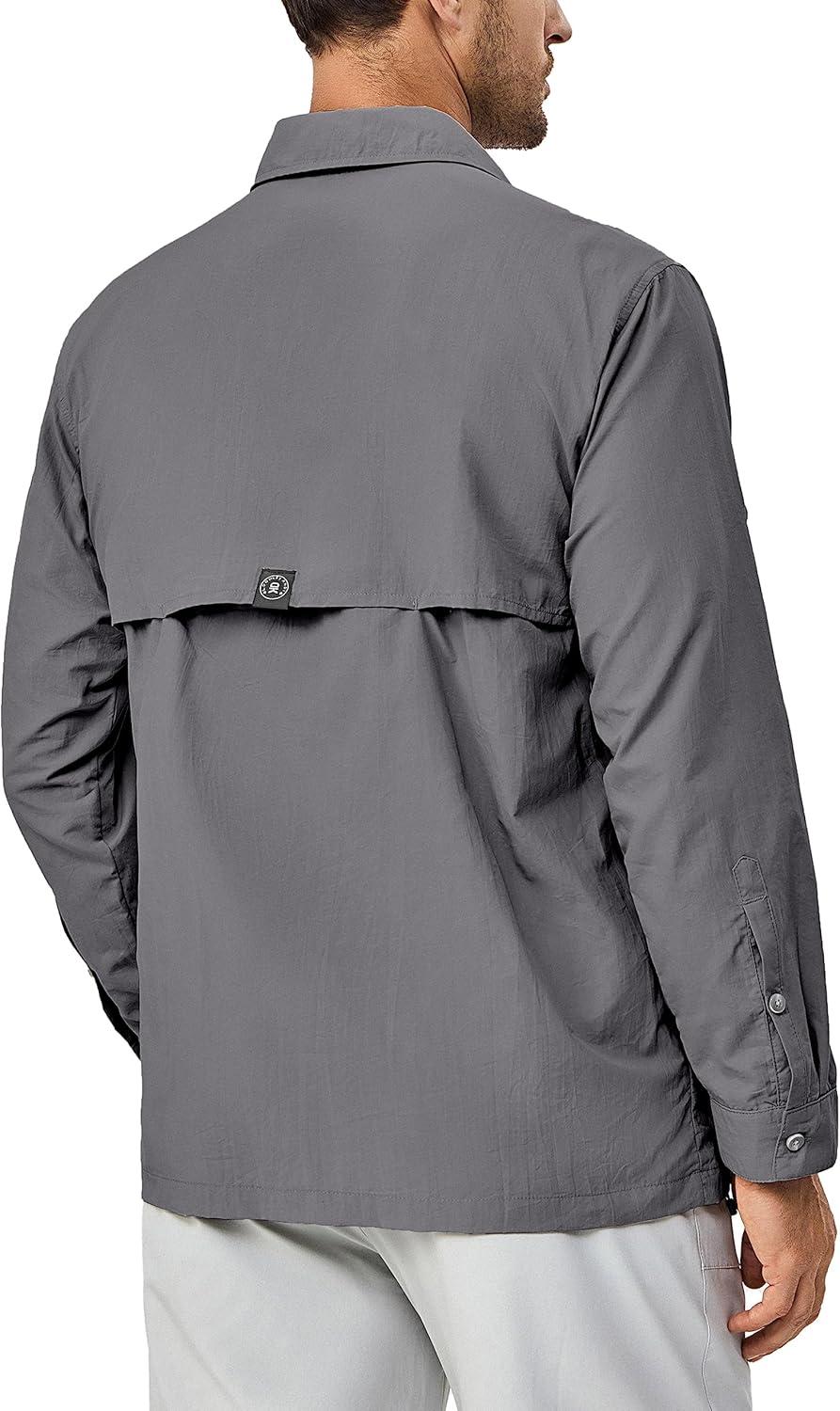 imageLittle Donkey Andy Mens Lightweight Quick Dry Shirts for Hiking Travel Fishing Long Sleeve UPF50 Cargo PocketsSteel Grey