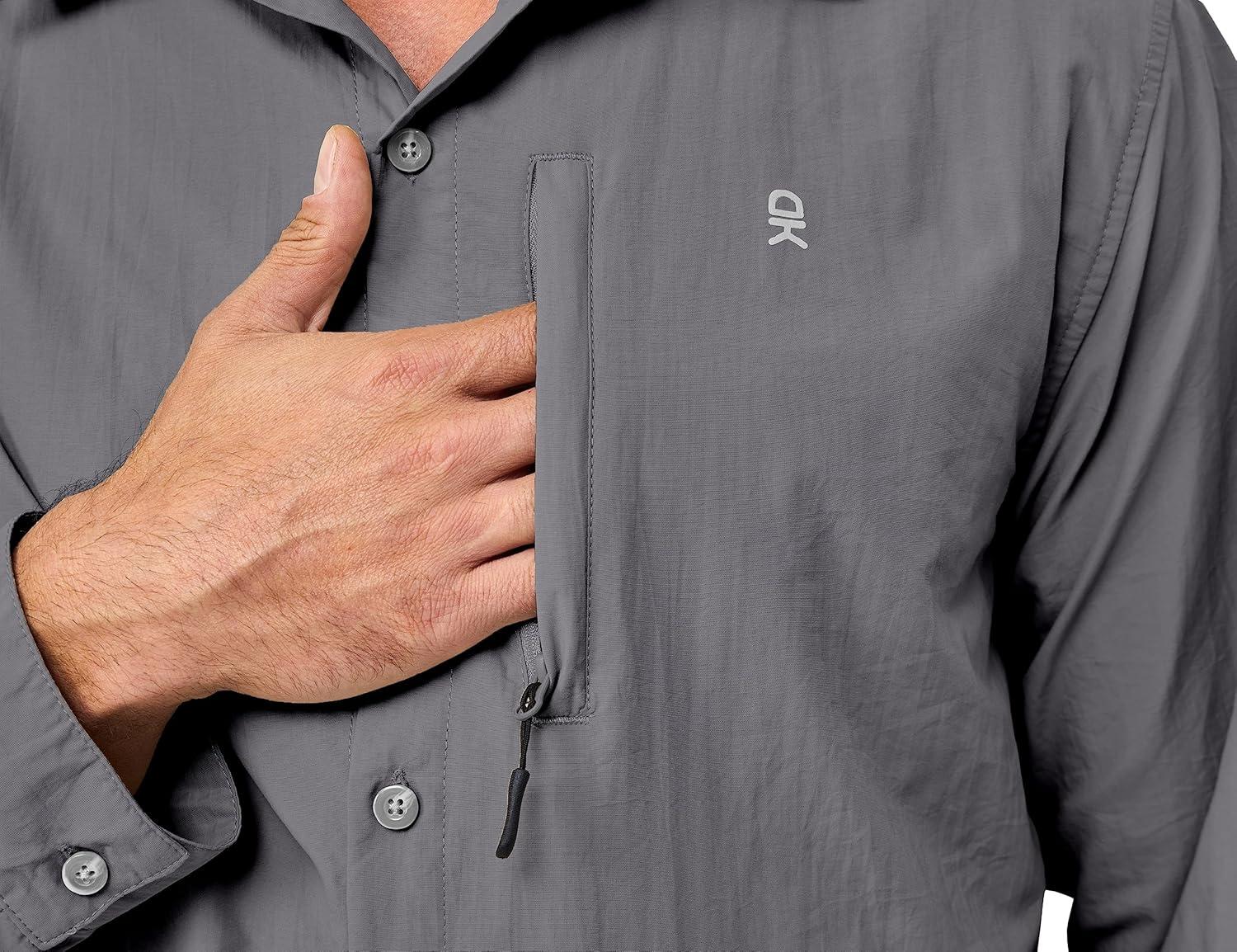 imageLittle Donkey Andy Mens Lightweight Quick Dry Shirts for Hiking Travel Fishing Long Sleeve UPF50 Cargo PocketsSteel Grey