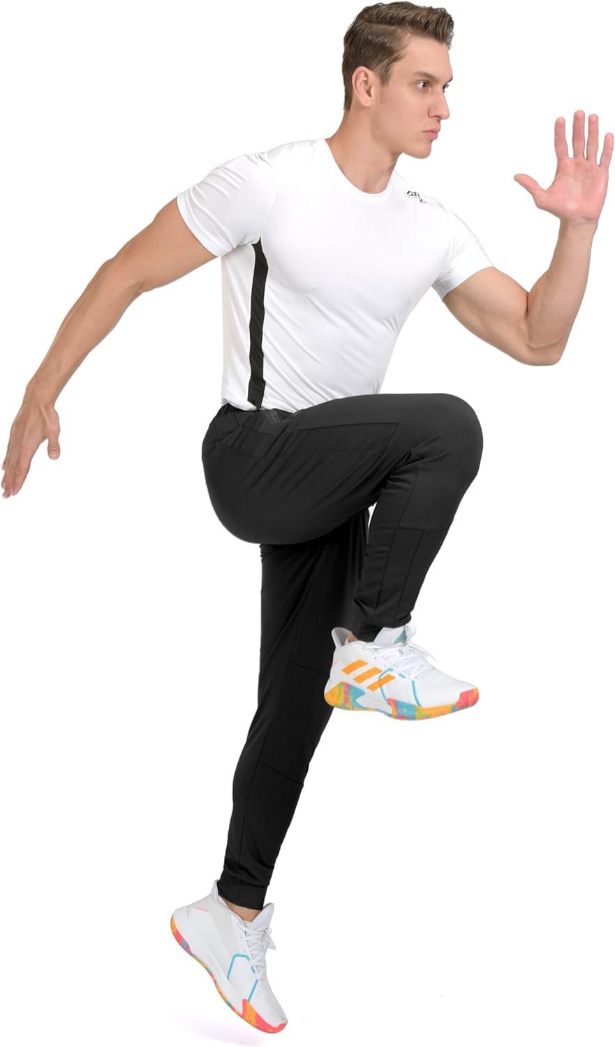 imageLittle Donkey Andy Mens Lightweight Tapered Joggers QuickDry Stretch Athletic Track Pants for Running Gym and Training1black