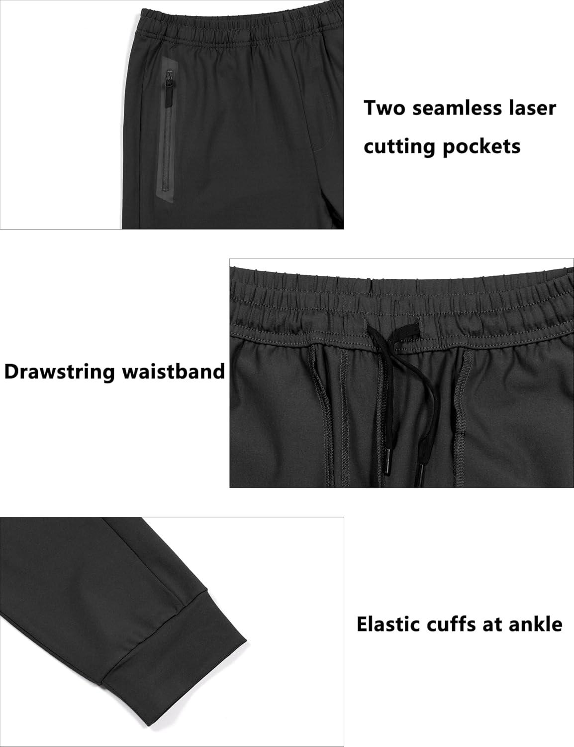 imageLittle Donkey Andy Mens Lightweight Tapered Joggers QuickDry Stretch Athletic Track Pants for Running Gym and Training1black