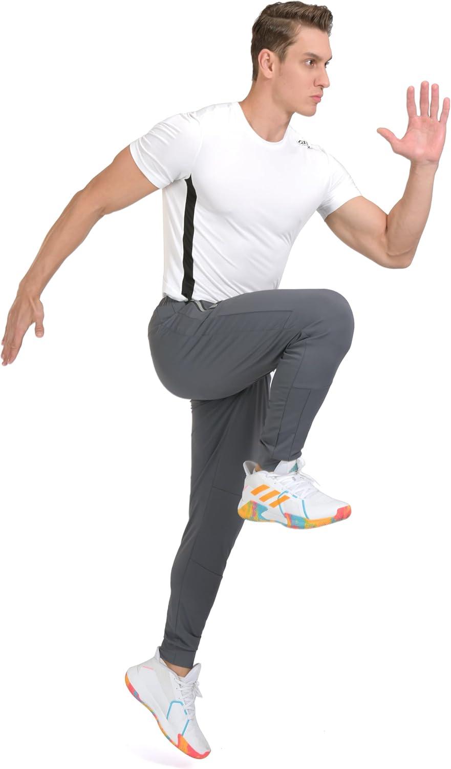imageLittle Donkey Andy Mens Lightweight Tapered Joggers QuickDry Stretch Athletic Track Pants for Running Gym and Training4white