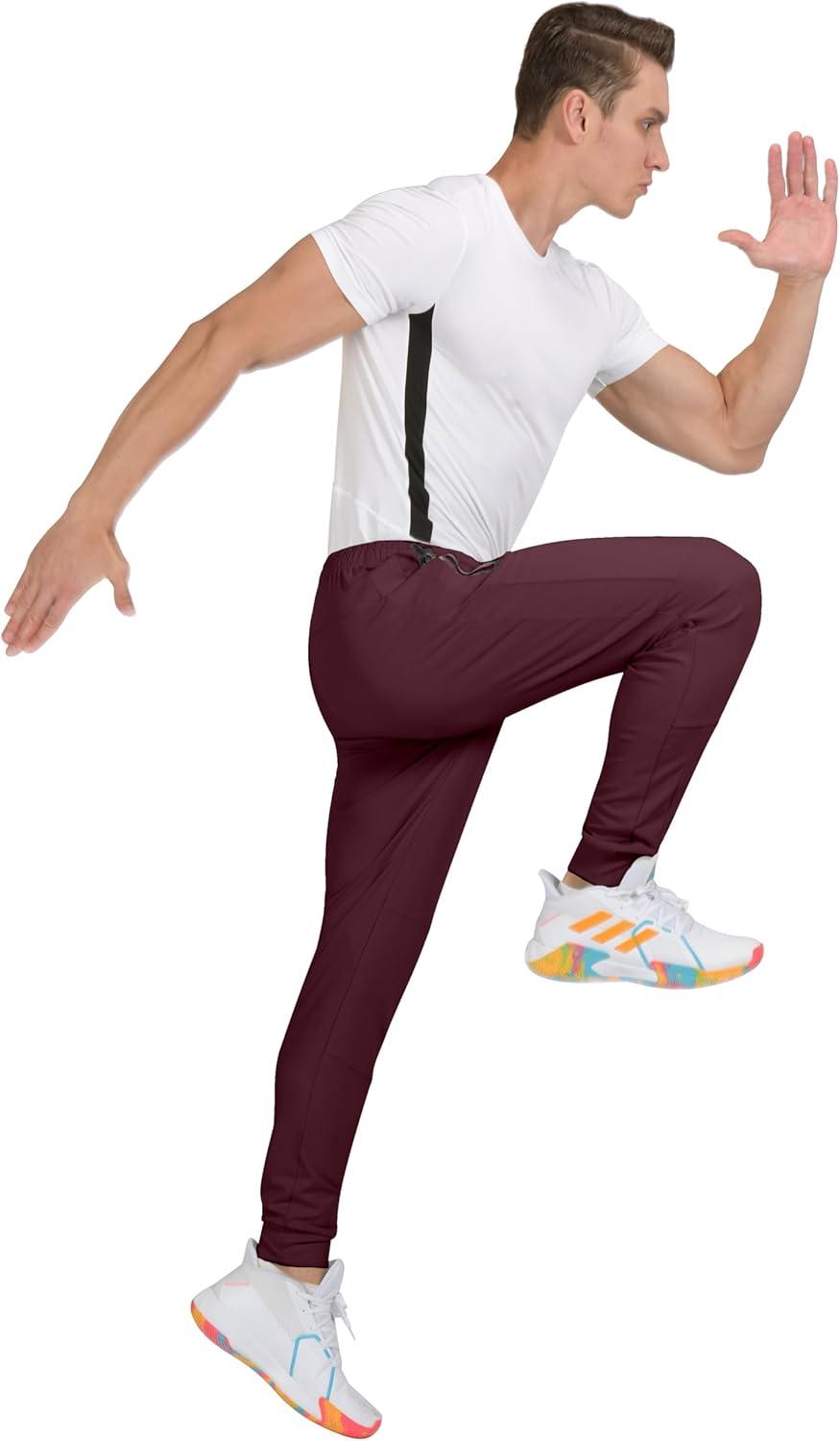 imageLittle Donkey Andy Mens Lightweight Tapered Joggers QuickDry Stretch Athletic Track Pants for Running Gym and Training7dark Red