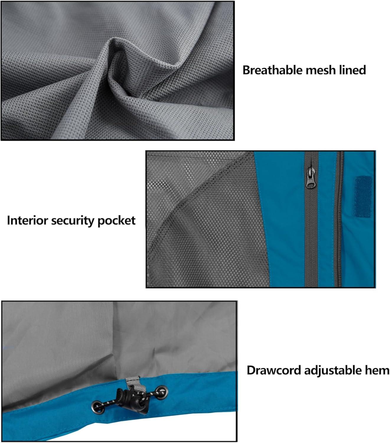 imageLittle Donkey Andy Mens Long Waterproof Rain Jacket with Hood Lightweight Rain Shell for HikingB7deep BlueAqua