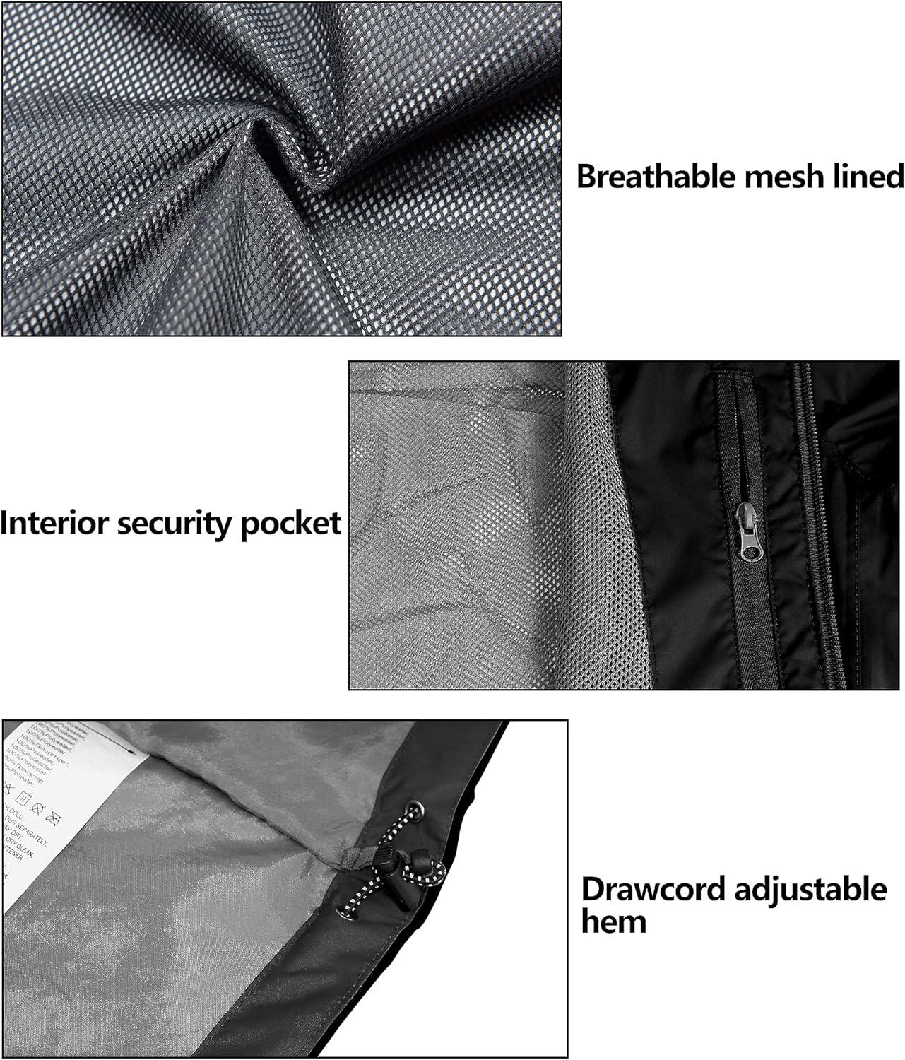 imageLittle Donkey Andy Mens Long Waterproof Rain Jacket with Hood Lightweight Rain Shell for HikingE1black
