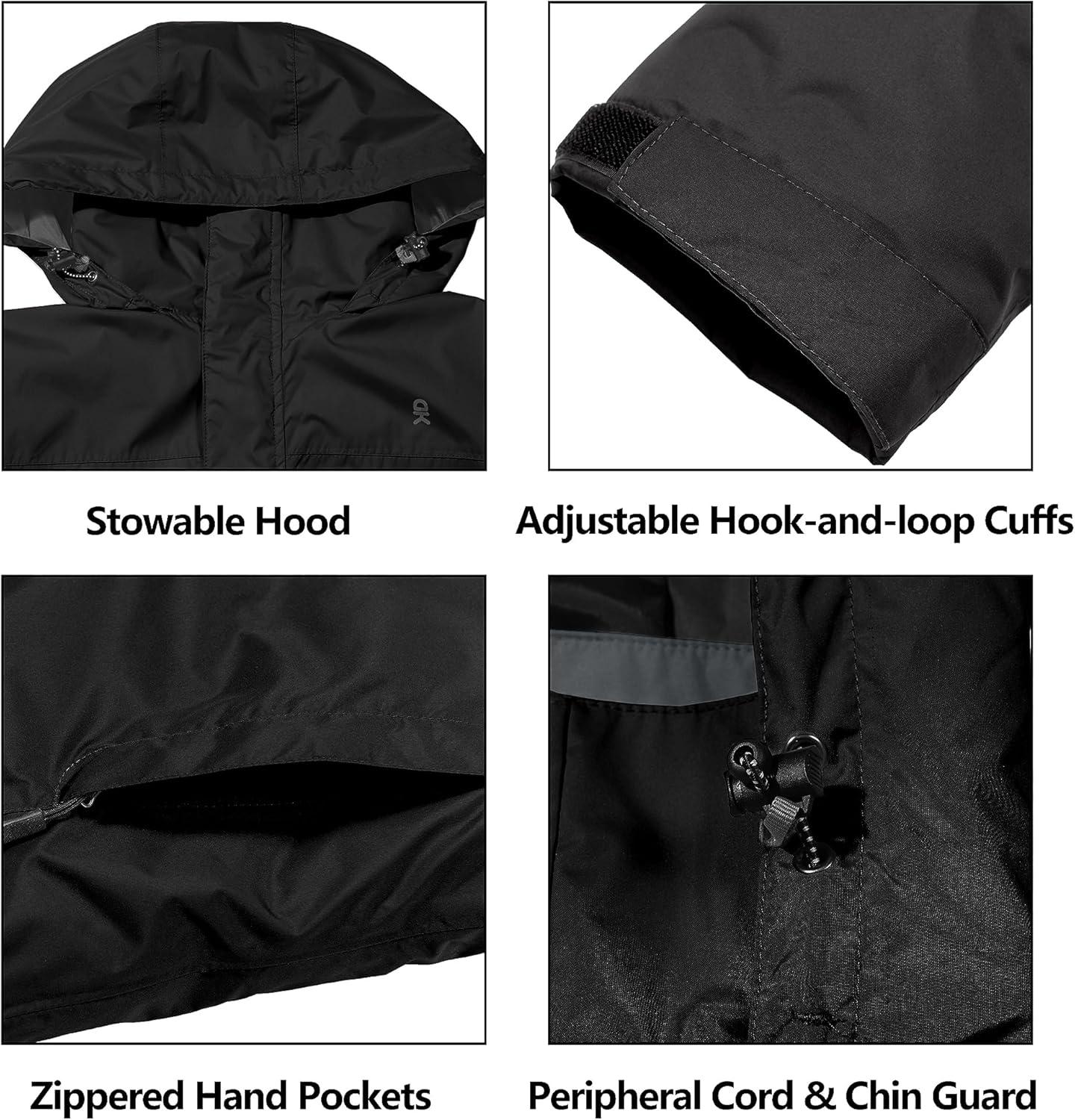 imageLittle Donkey Andy Mens Long Waterproof Rain Jacket with Hood Lightweight Rain Shell for HikingE1black