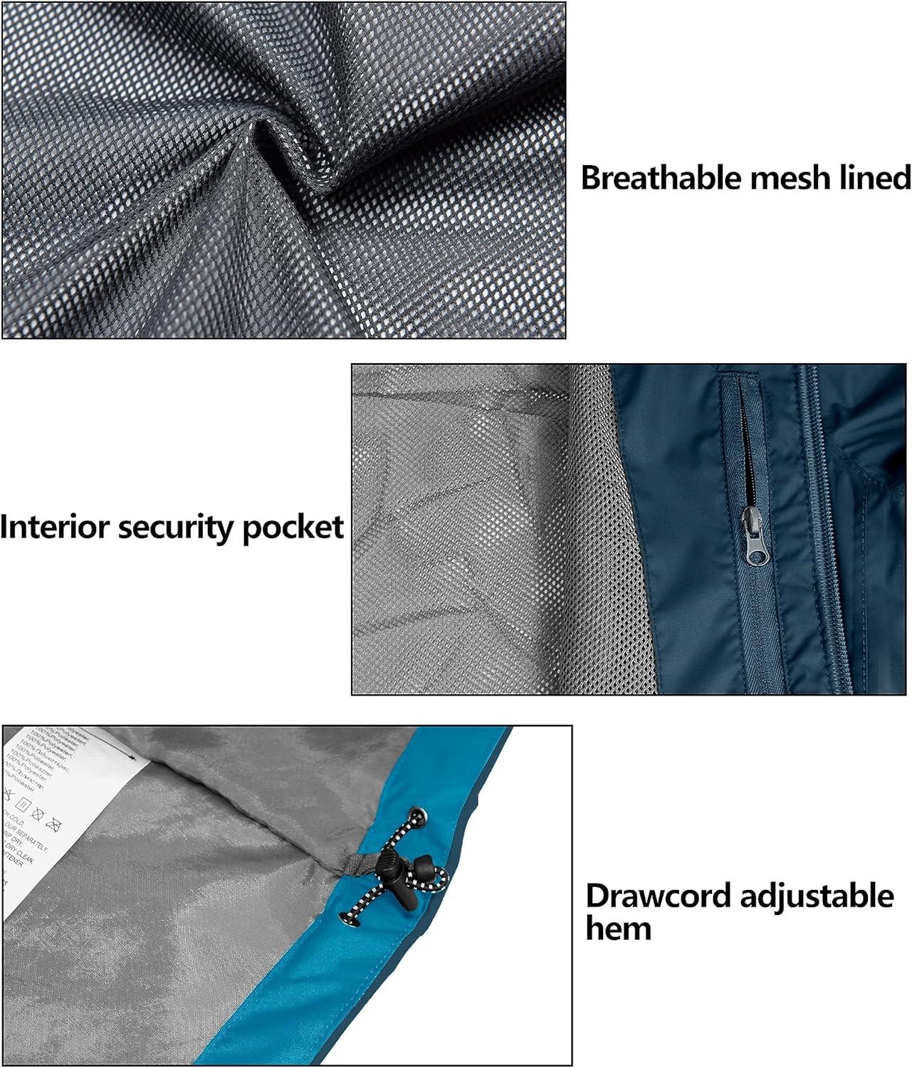 imageLittle Donkey Andy Mens Long Waterproof Rain Jacket with Hood Lightweight Rain Shell for HikingE2dark Blue