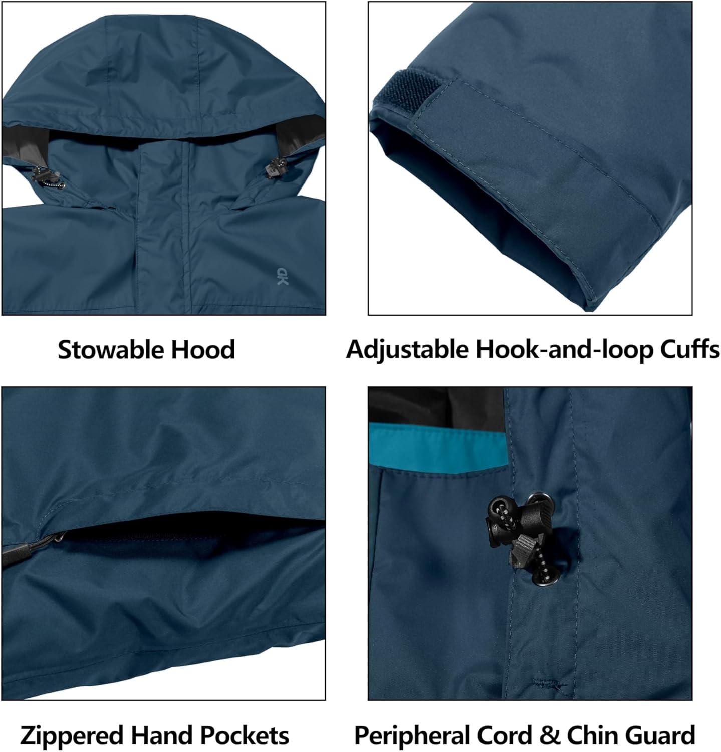 imageLittle Donkey Andy Mens Long Waterproof Rain Jacket with Hood Lightweight Rain Shell for HikingE2dark Blue