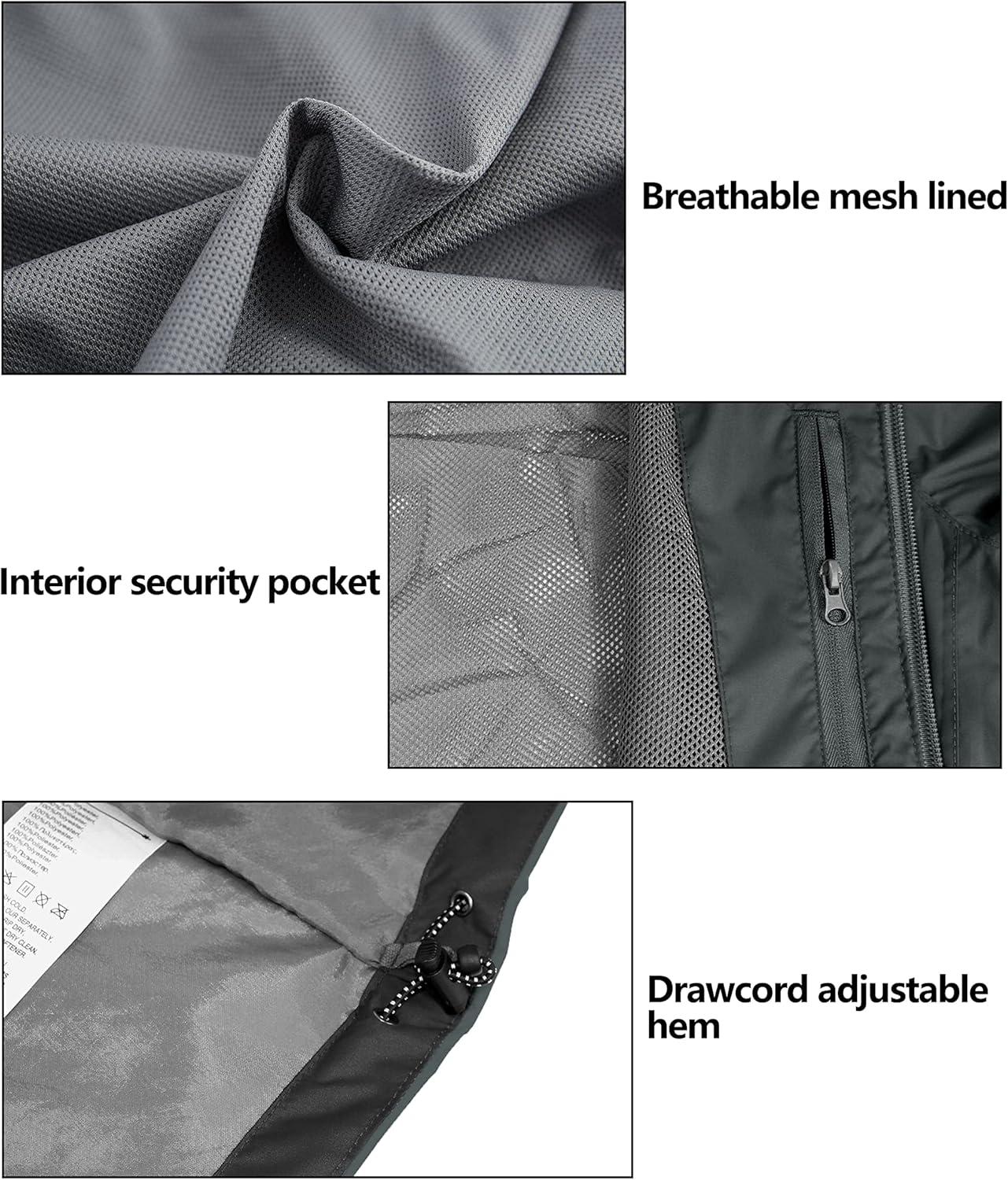 imageLittle Donkey Andy Mens Long Waterproof Rain Jacket with Hood Lightweight Rain Shell for HikingE3gray