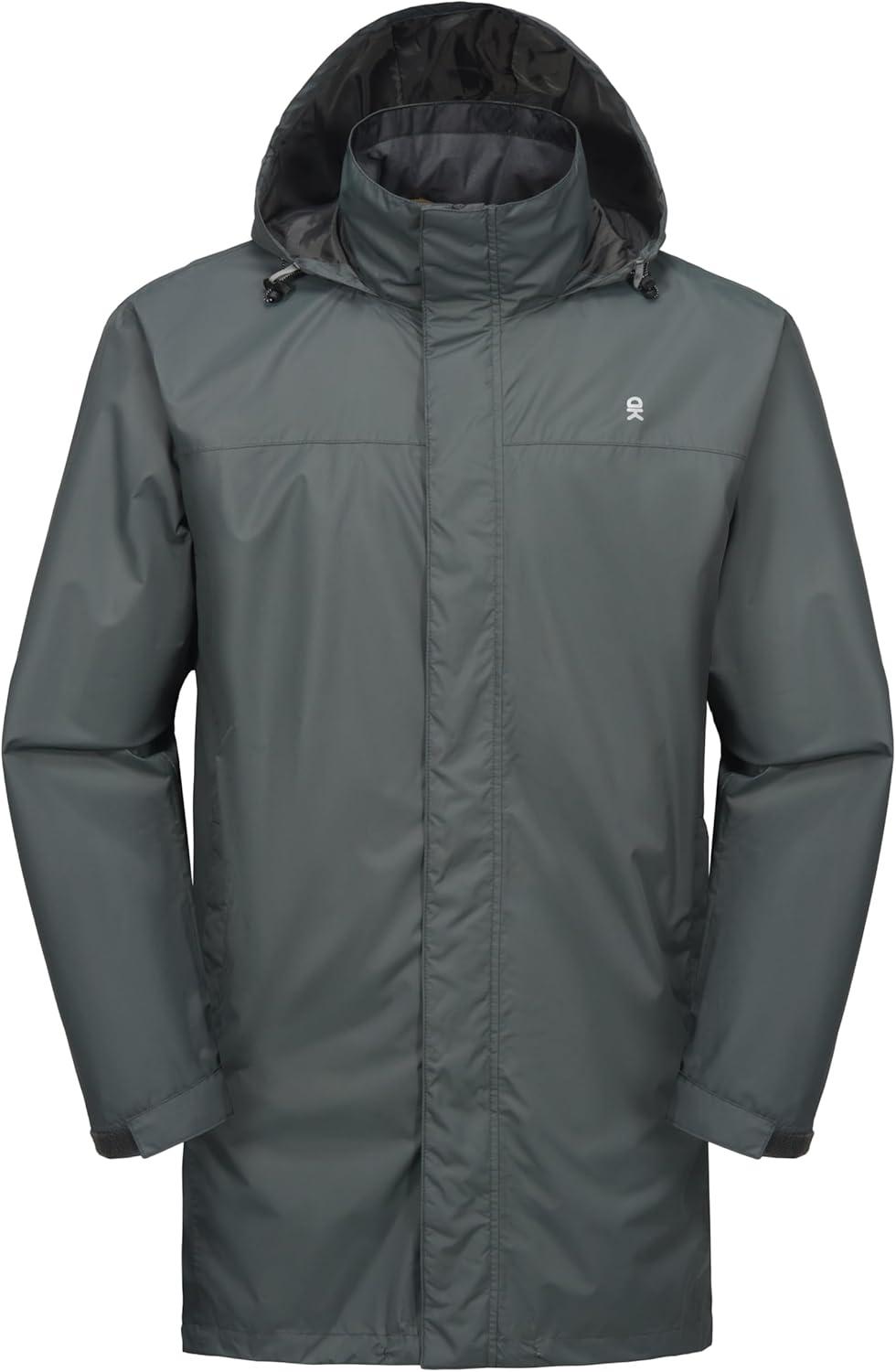 imageLittle Donkey Andy Mens Long Waterproof Rain Jacket with Hood Lightweight Rain Shell for HikingE3gray