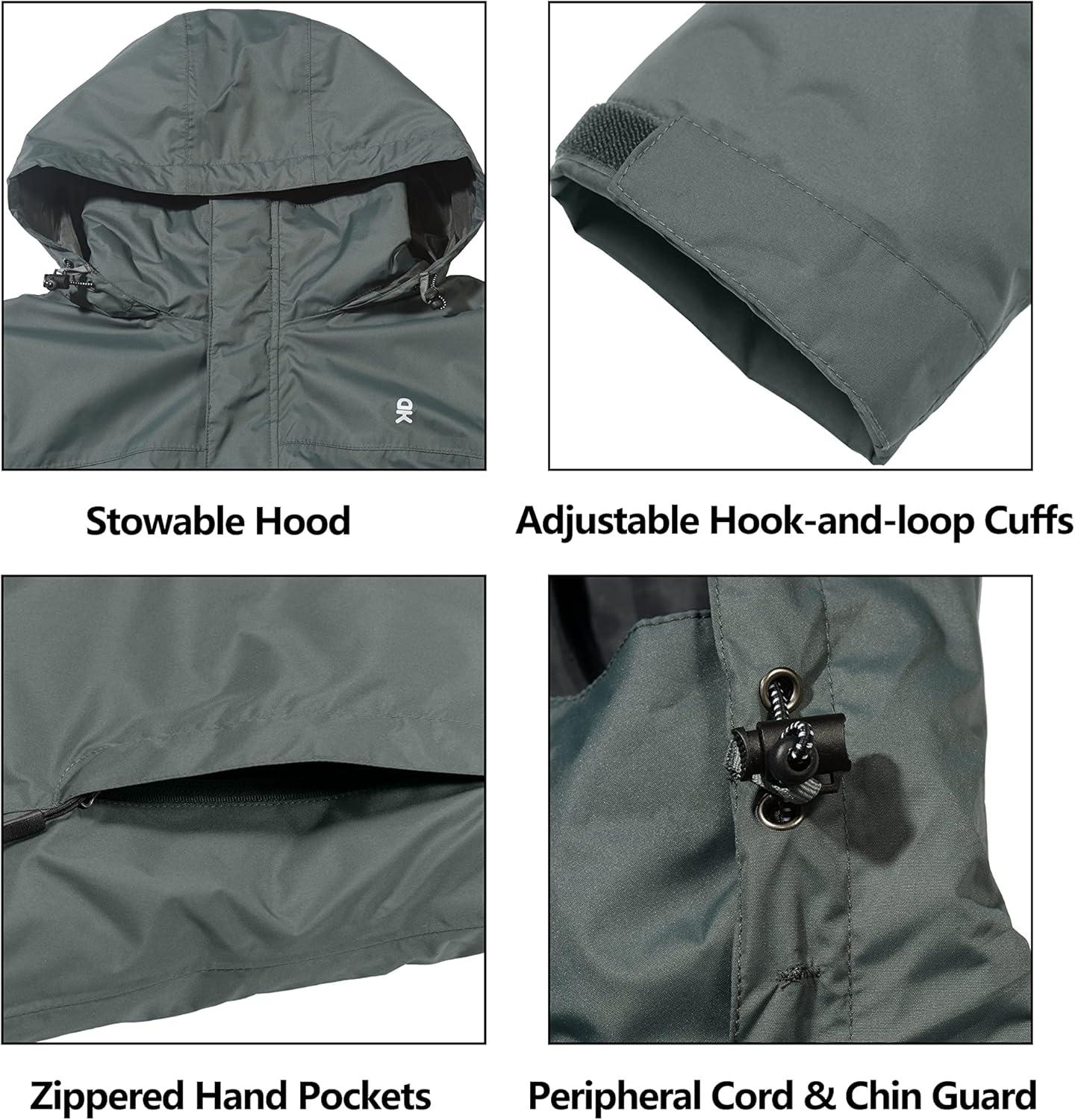 imageLittle Donkey Andy Mens Long Waterproof Rain Jacket with Hood Lightweight Rain Shell for HikingE3gray