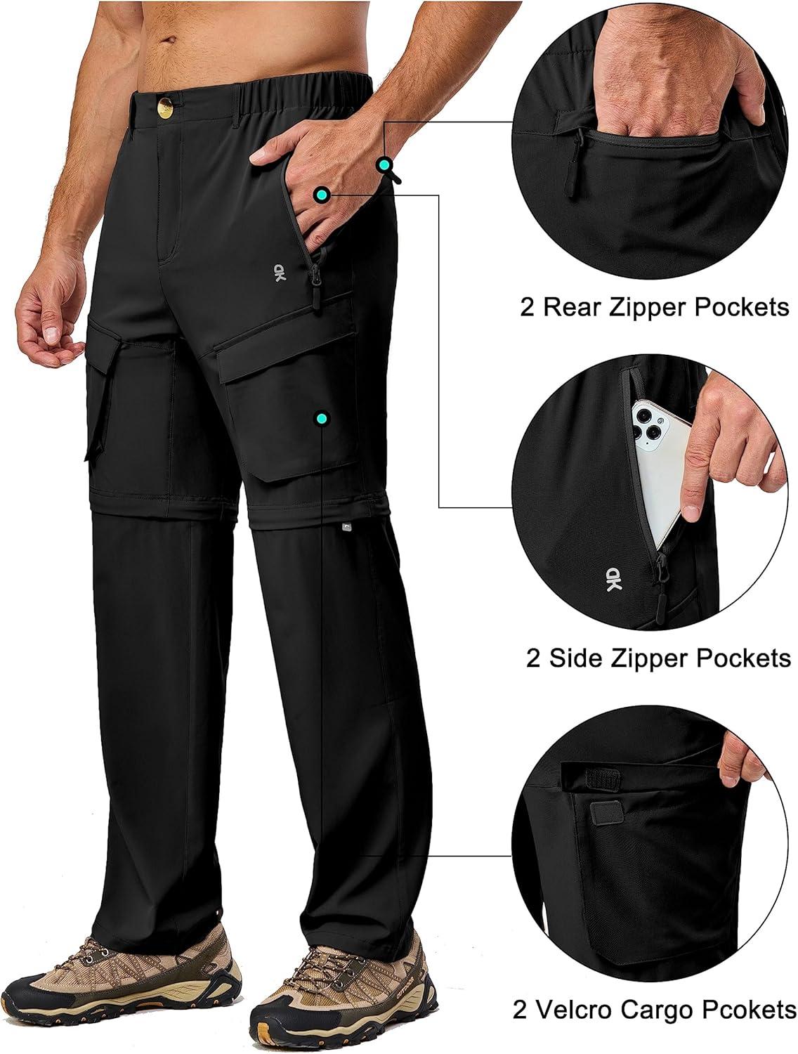 imageLittle Donkey Andy Mens Quick Dry Zip Off Convertible Pants Elastic Lightweight Hiking Travel GolfBlack