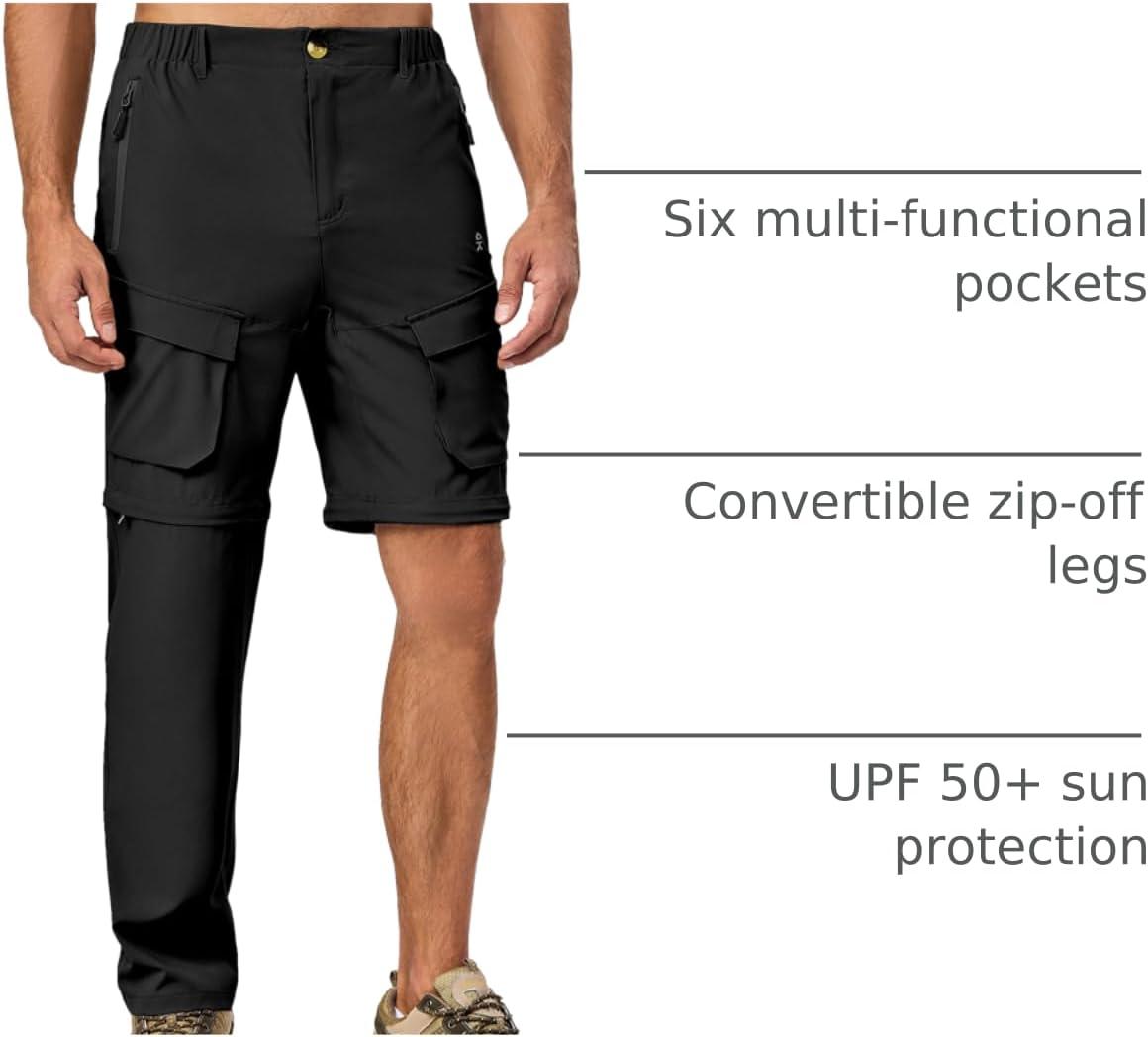 imageLittle Donkey Andy Mens Quick Dry Zip Off Convertible Pants Elastic Lightweight Hiking Travel GolfBlack