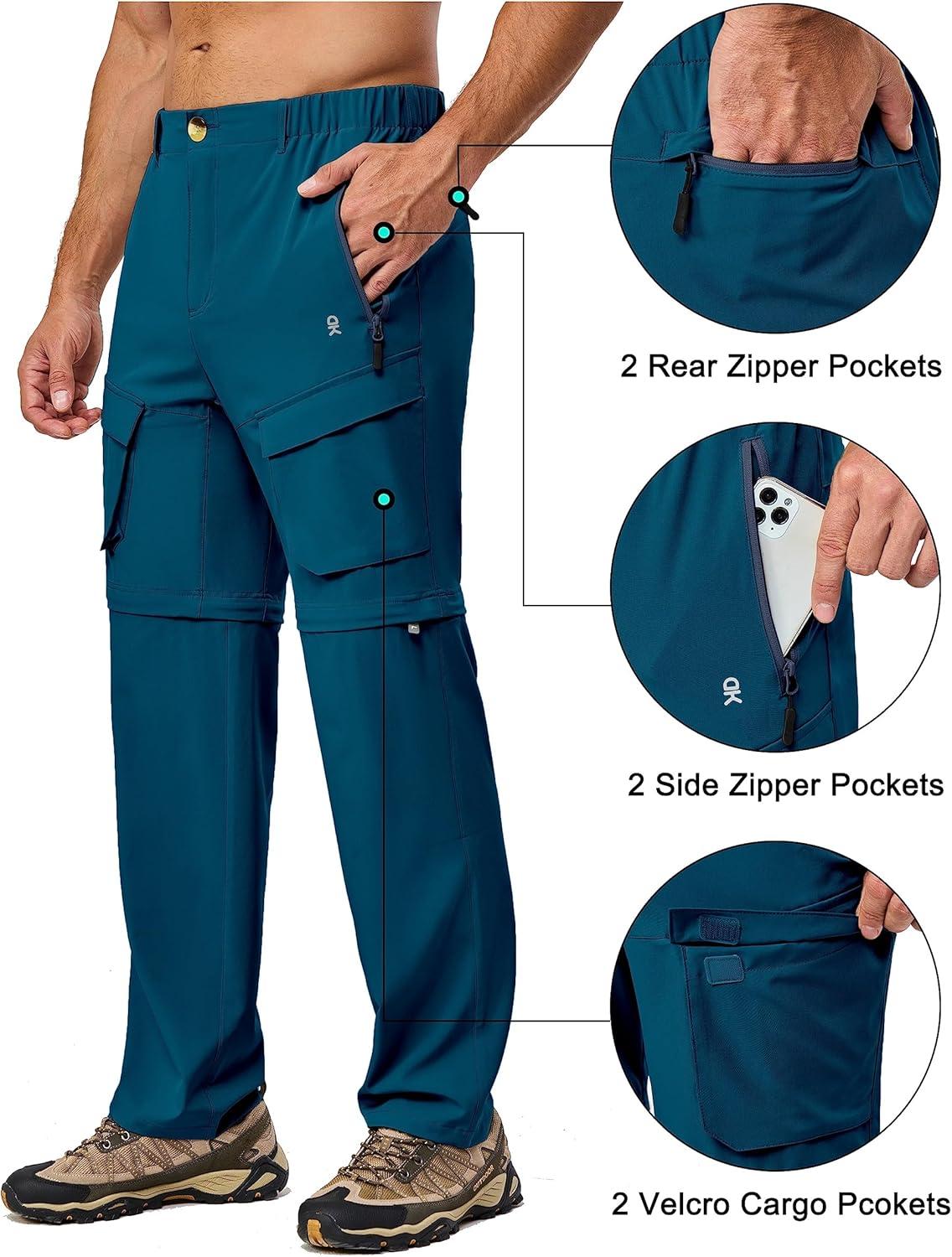 imageLittle Donkey Andy Mens Quick Dry Zip Off Convertible Pants Elastic Lightweight Hiking Travel GolfBlue