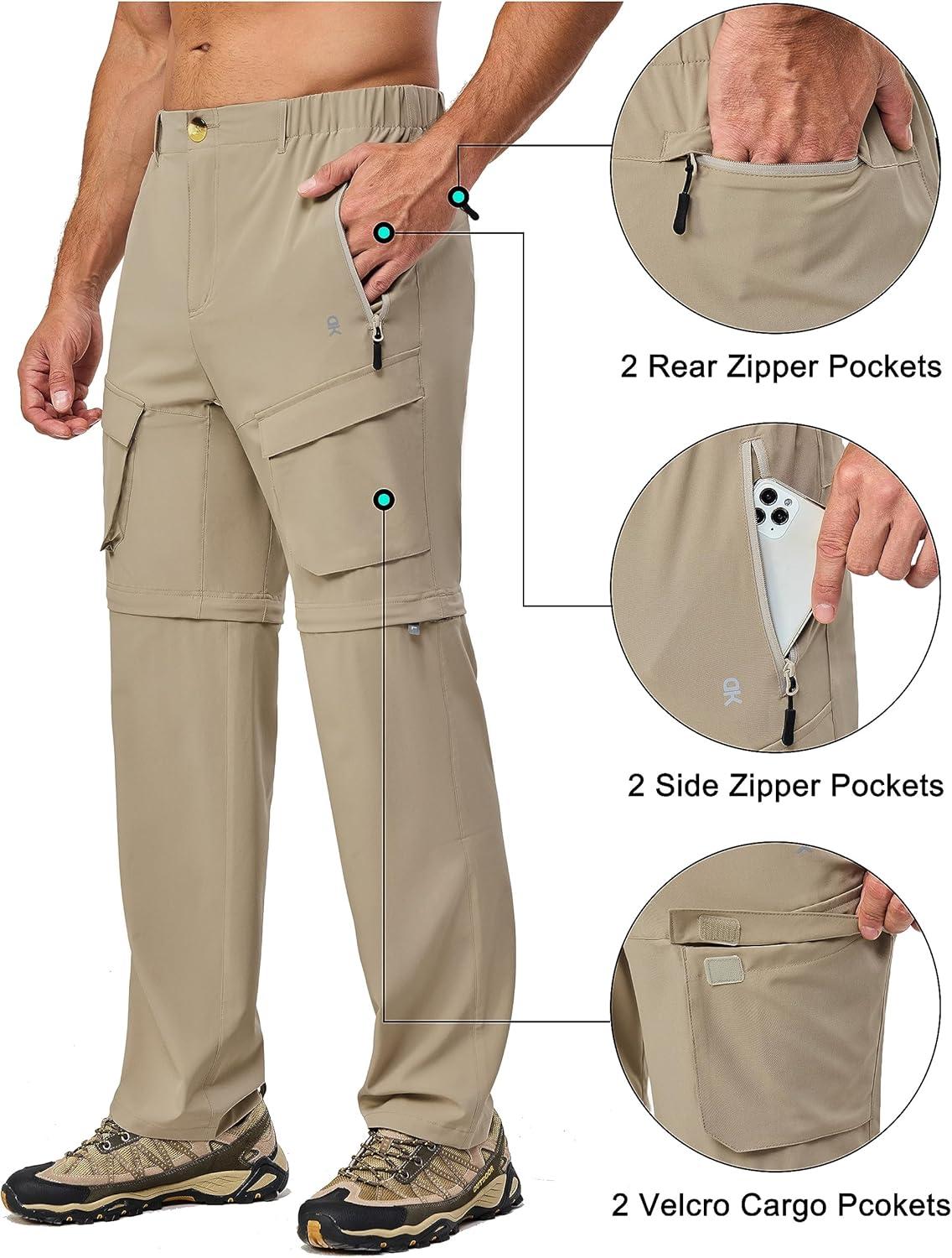 imageLittle Donkey Andy Mens Quick Dry Zip Off Convertible Pants Elastic Lightweight Hiking Travel GolfKhaki