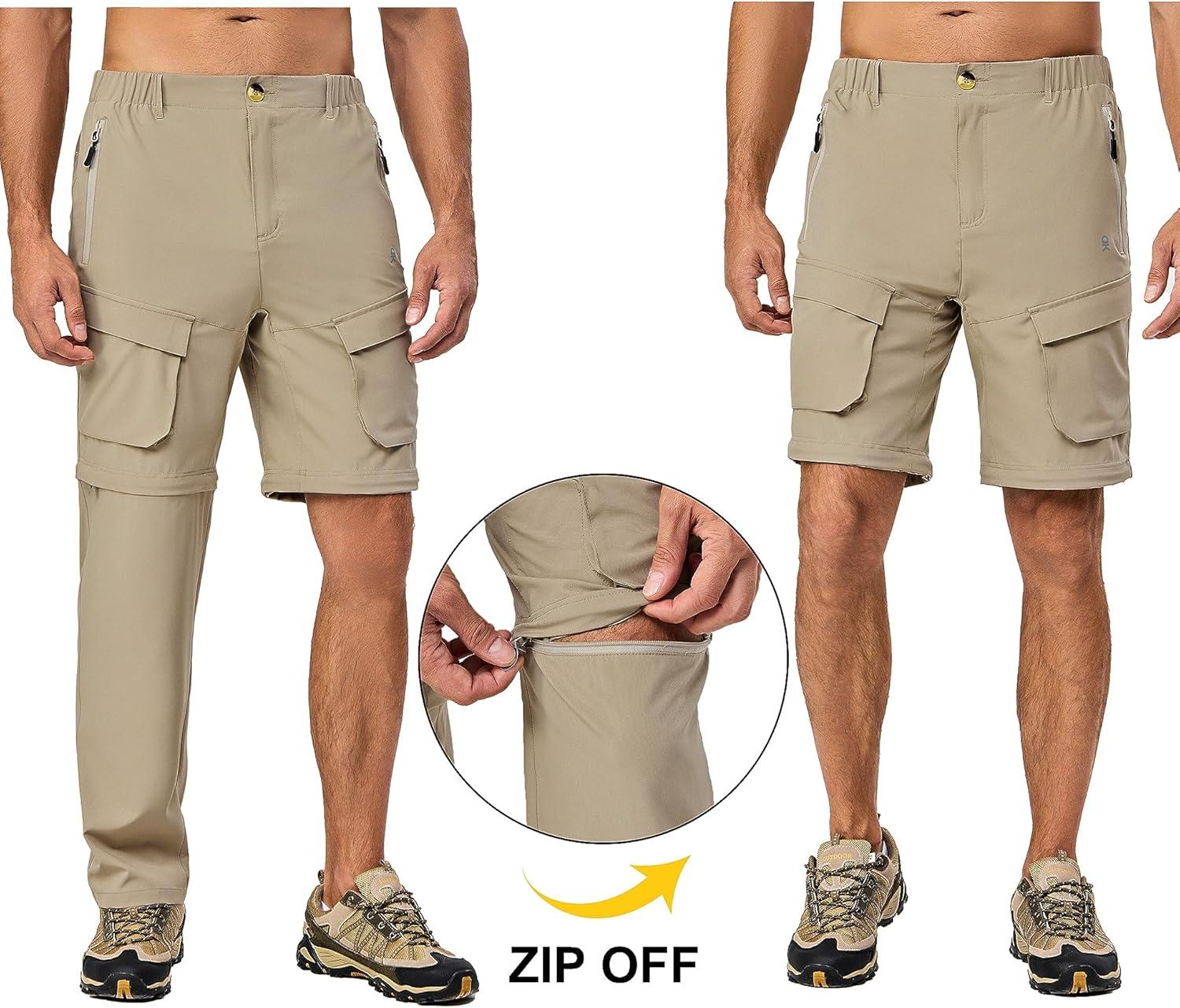 imageLittle Donkey Andy Mens Quick Dry Zip Off Convertible Pants Elastic Lightweight Hiking Travel GolfKhaki