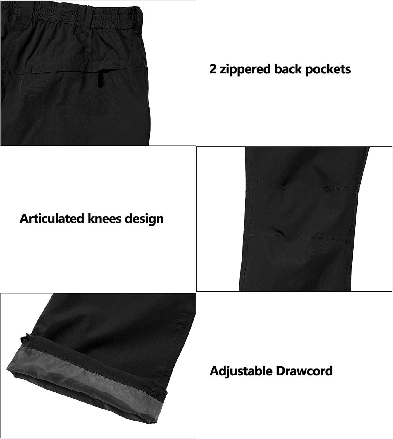 imageLittle Donkey Andy Mens Rain Pants Waterproof Lightweight Breathable Rainproof Pants for Hiking Golf FishingBlack