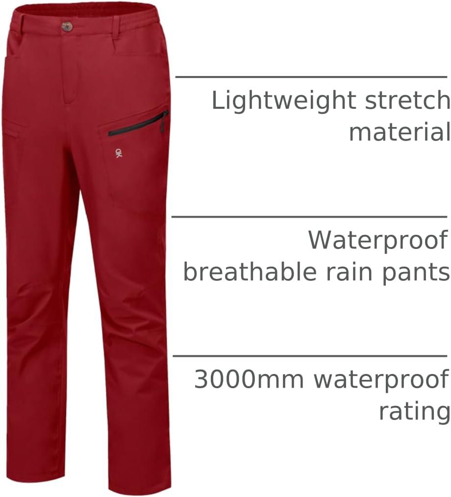 imageLittle Donkey Andy Mens Rain Pants Waterproof Lightweight Breathable Rainproof Pants for Hiking Golf FishingRed