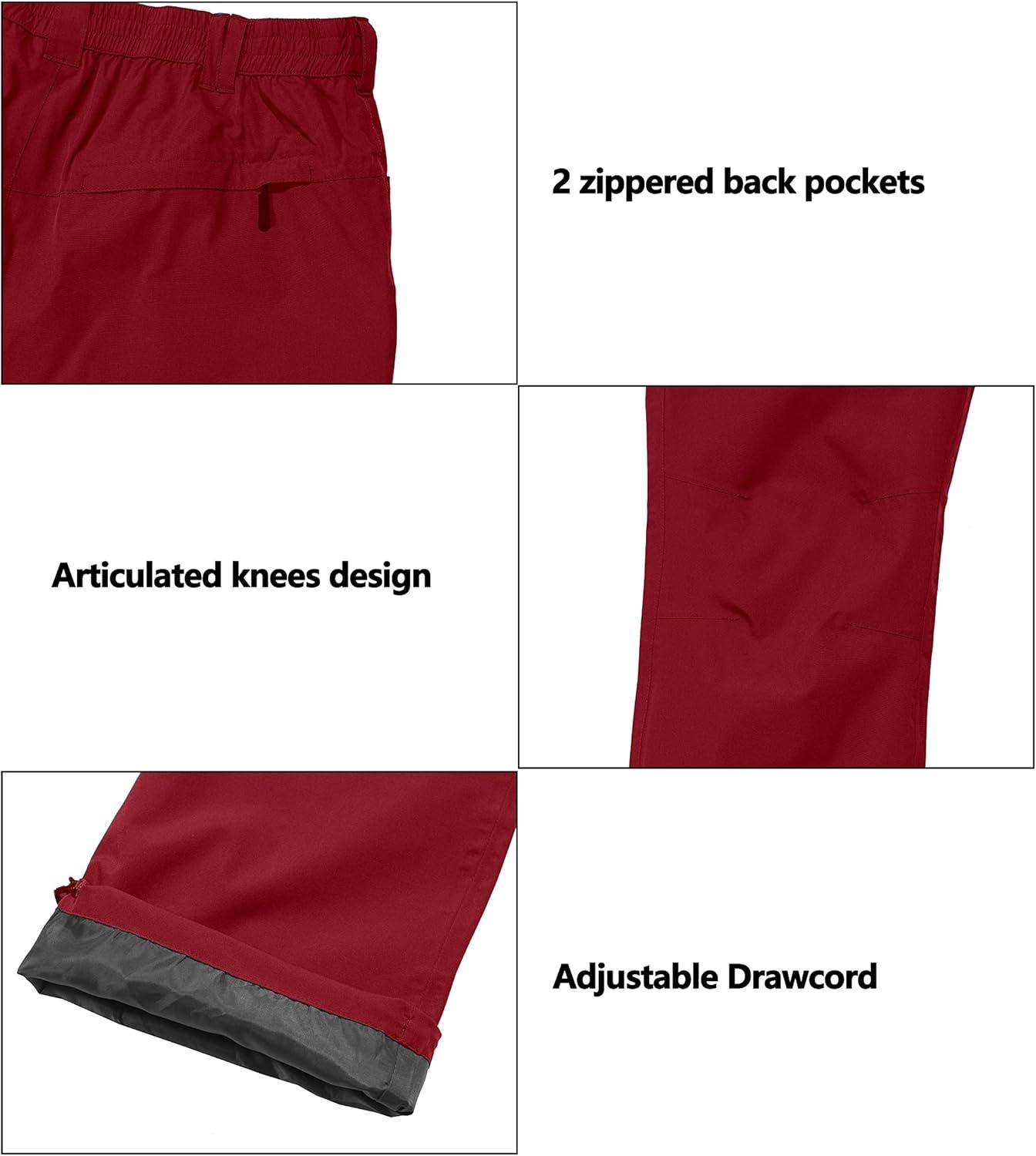 imageLittle Donkey Andy Mens Rain Pants Waterproof Lightweight Breathable Rainproof Pants for Hiking Golf FishingRed