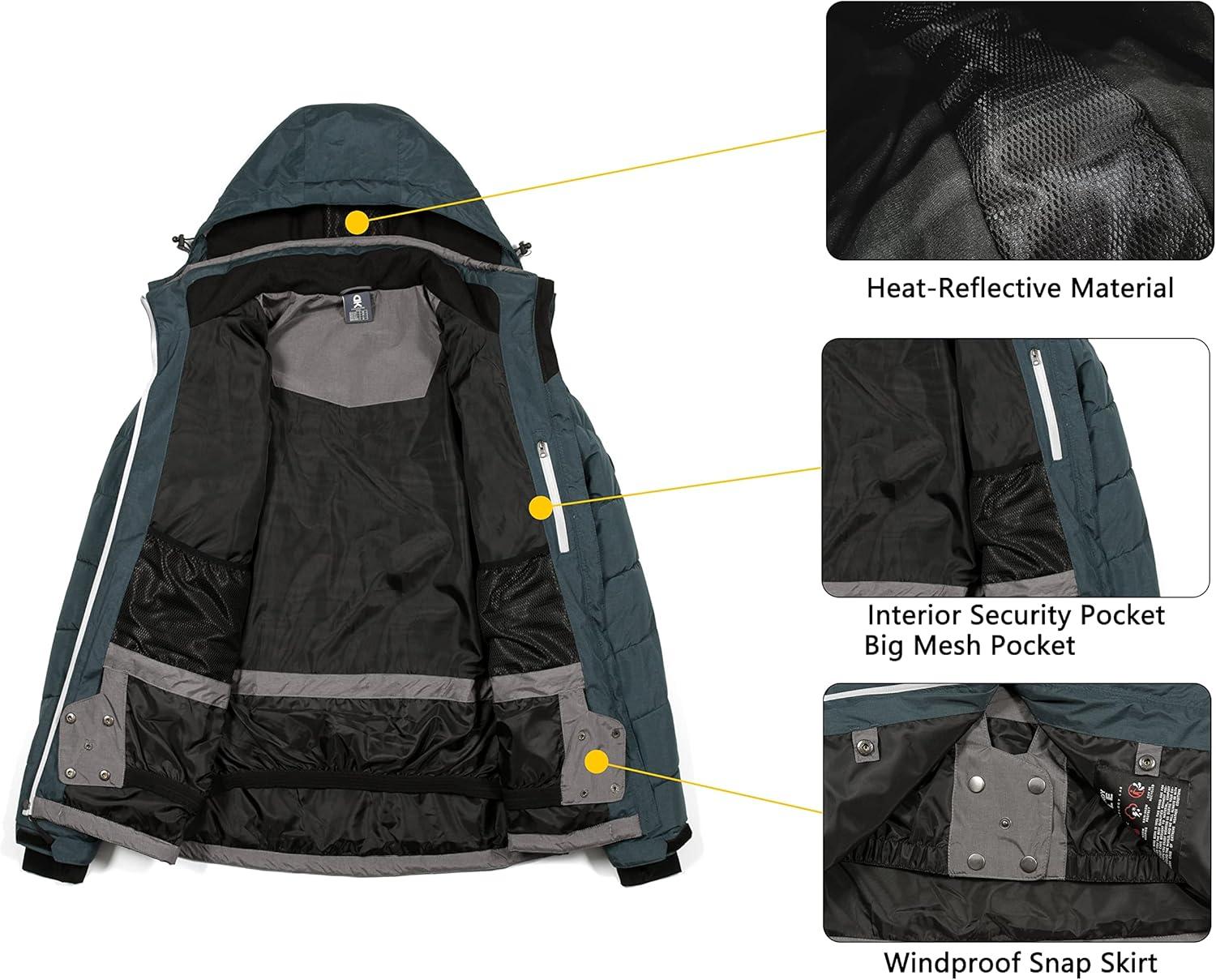 imageLittle Donkey Andy Mens Warm Windproof Ski Insulated Jacket Water Repellent Winter Snowboarding Snow CoatBlue