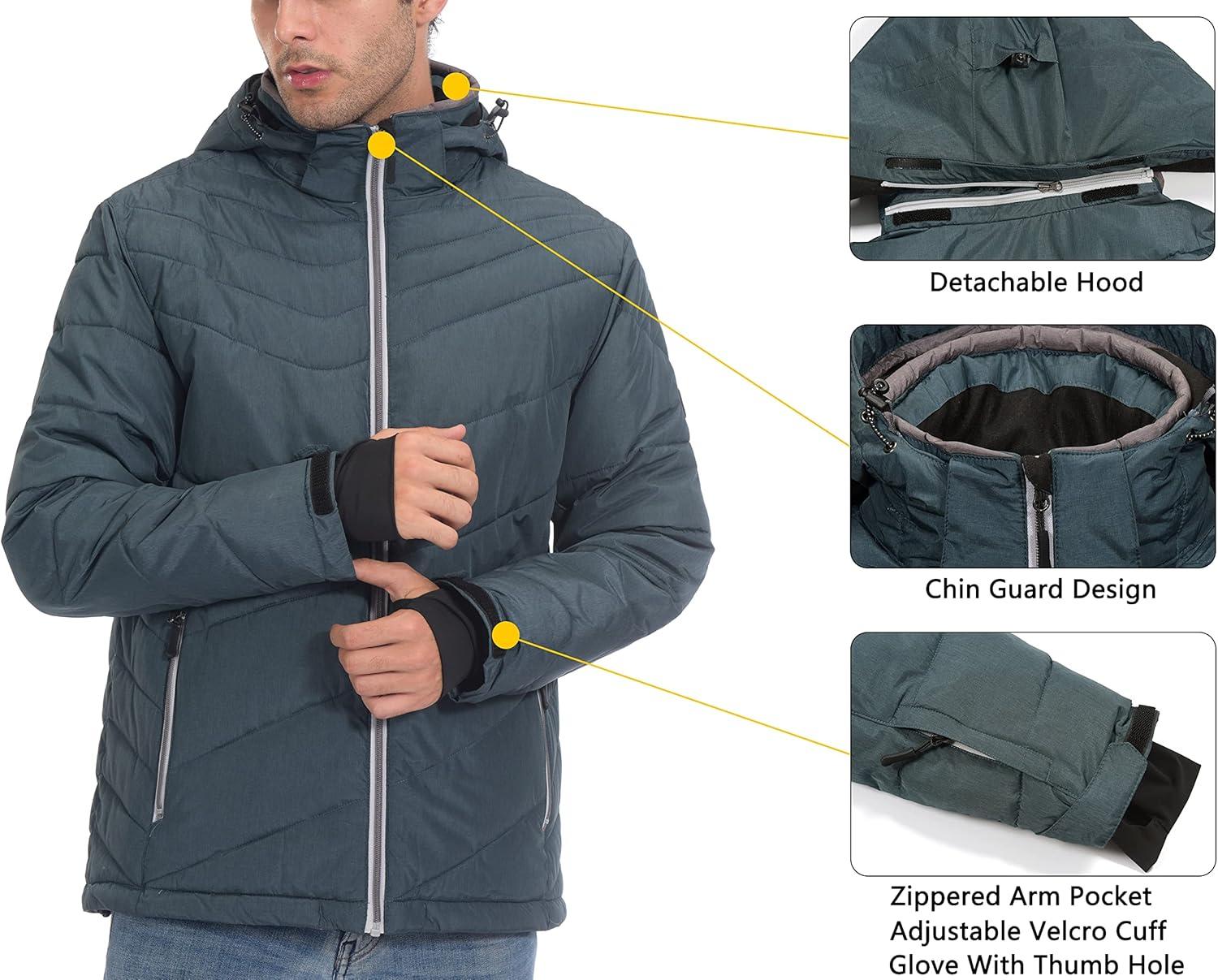 imageLittle Donkey Andy Mens Warm Windproof Ski Insulated Jacket Water Repellent Winter Snowboarding Snow CoatBlue