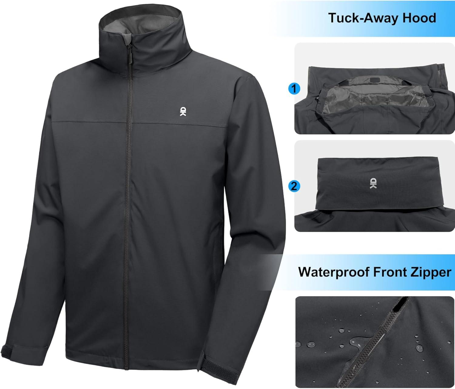 imageLittle Donkey Andy Mens Windbreaker Shell Jacket Lightweight Hooded Waterproof Rain Jacket Raincoat for Outdoor Hiking TravelDark Grey