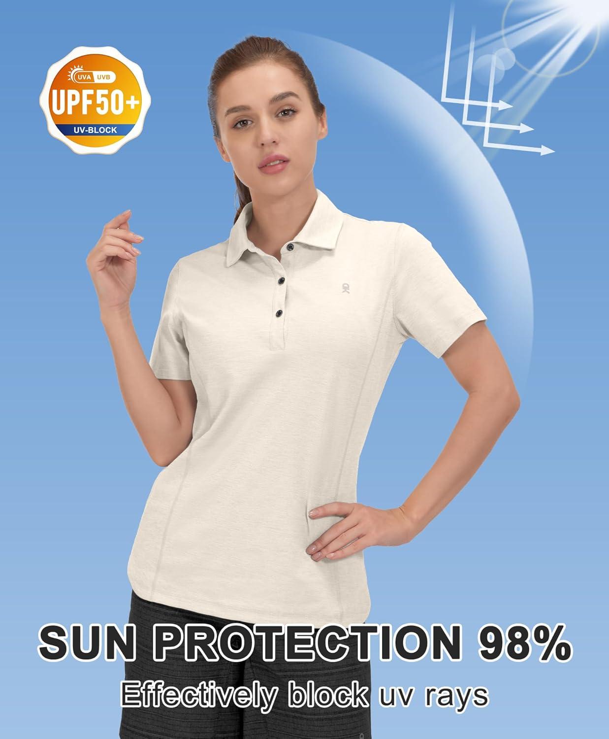imageLittle Donkey Andy Womens Golf Polo Lightweight Quick Dry Collared 3Buttons T Shirt UPF 50 Moisture Wicking Short SleeveApricot Pink