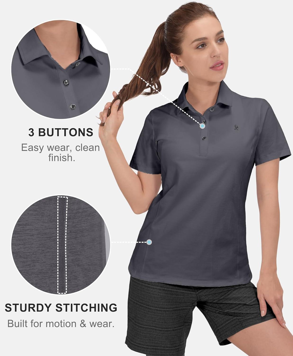 imageLittle Donkey Andy Womens Golf Polo Lightweight Quick Dry Collared 3Buttons T Shirt UPF 50 Moisture Wicking Short SleeveDeep Gray